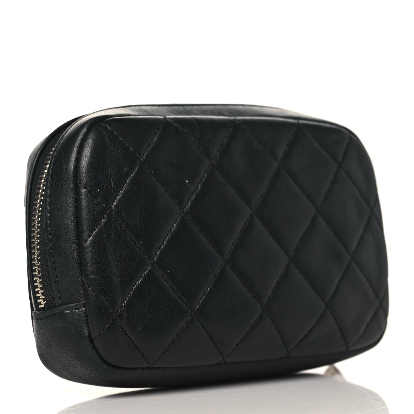 Lambskin Quilted Small Curvy Pouch Cosmetic Case Black