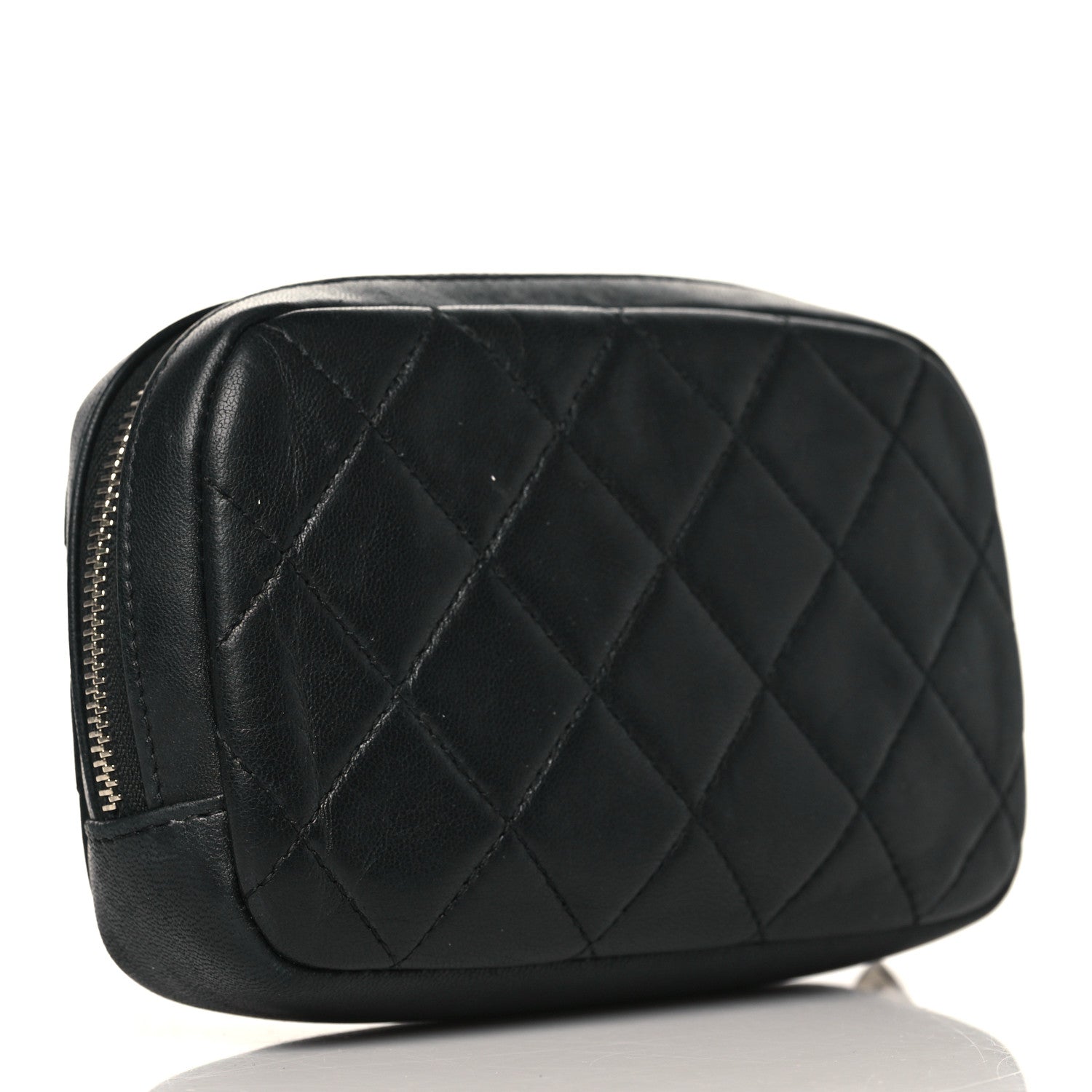 Chanel Lambskin Quilted Small Curvy Pouch Cosmetic Case Black 4 of 8