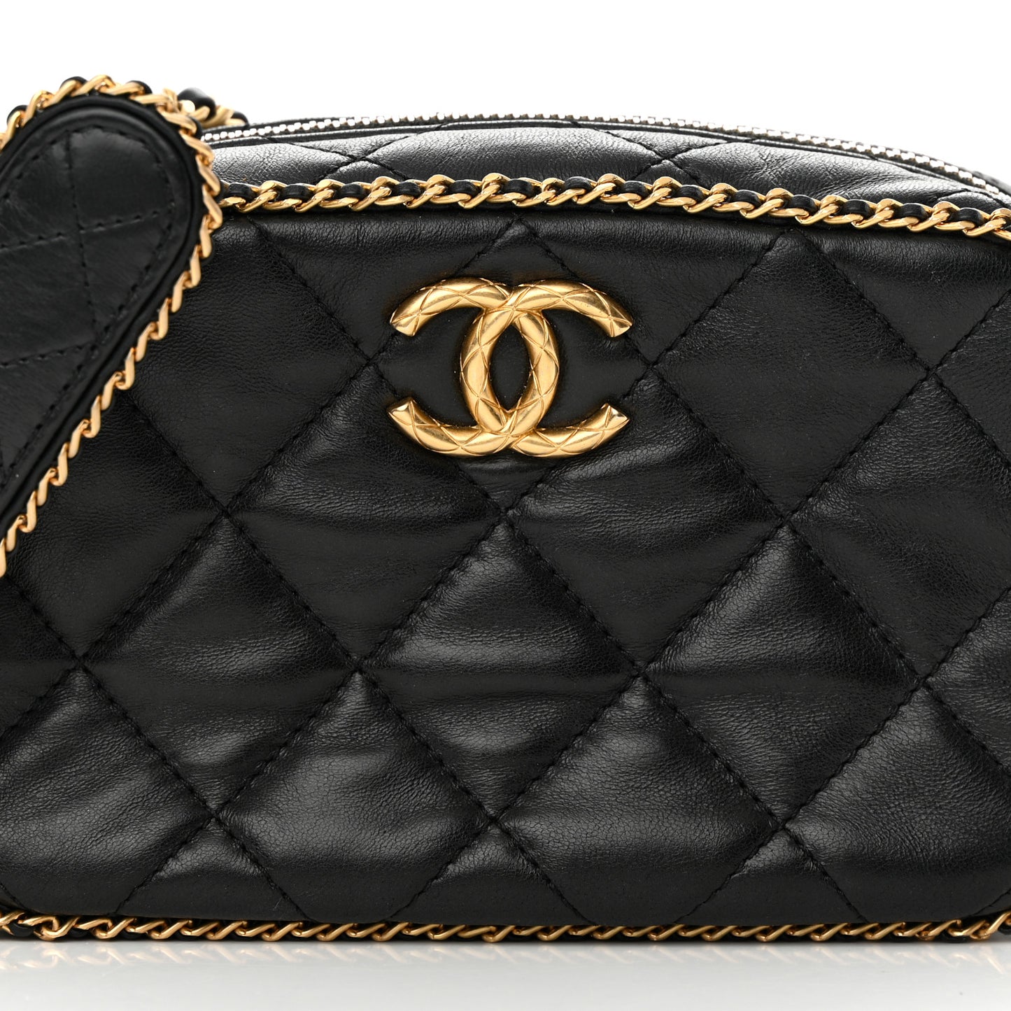 Lambskin Quilted Chain CC Mini Camera Case Black