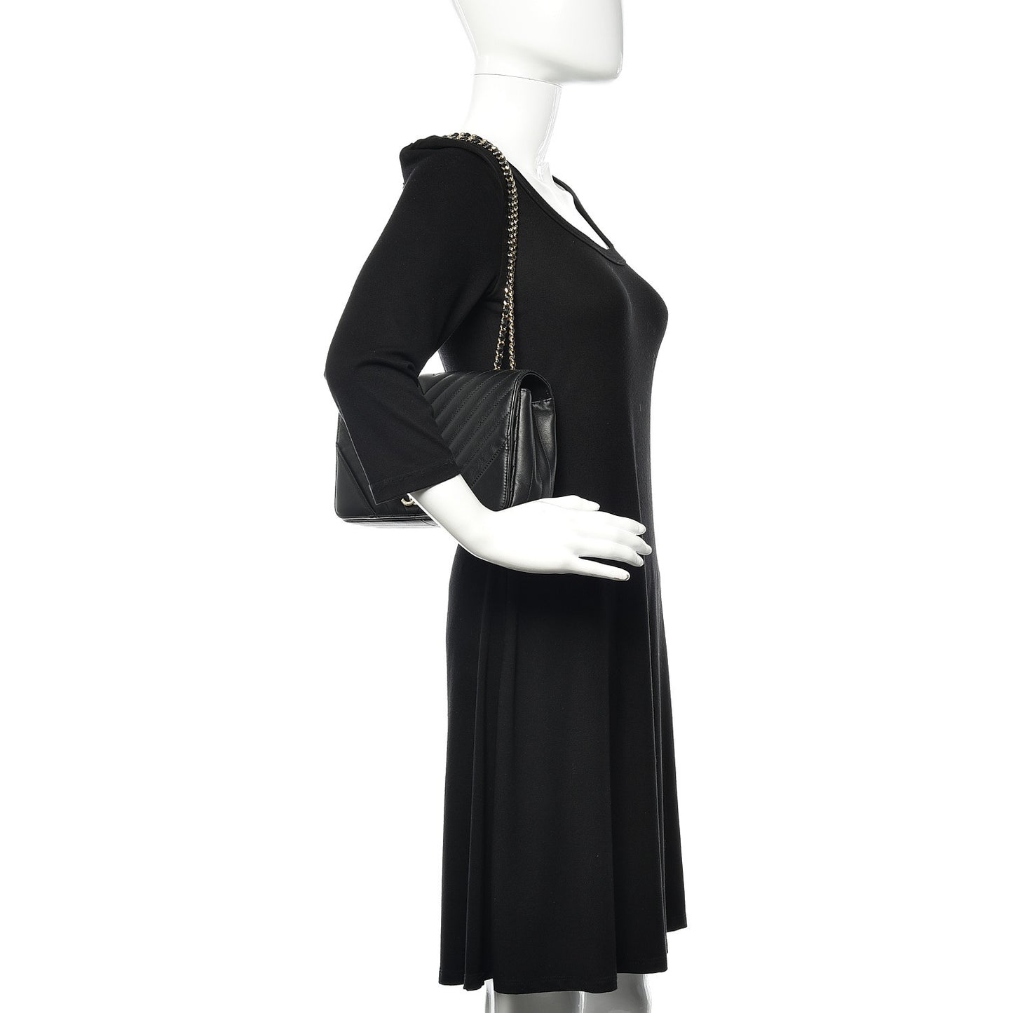 Calfskin Chevron Quilted Statement Flap Black