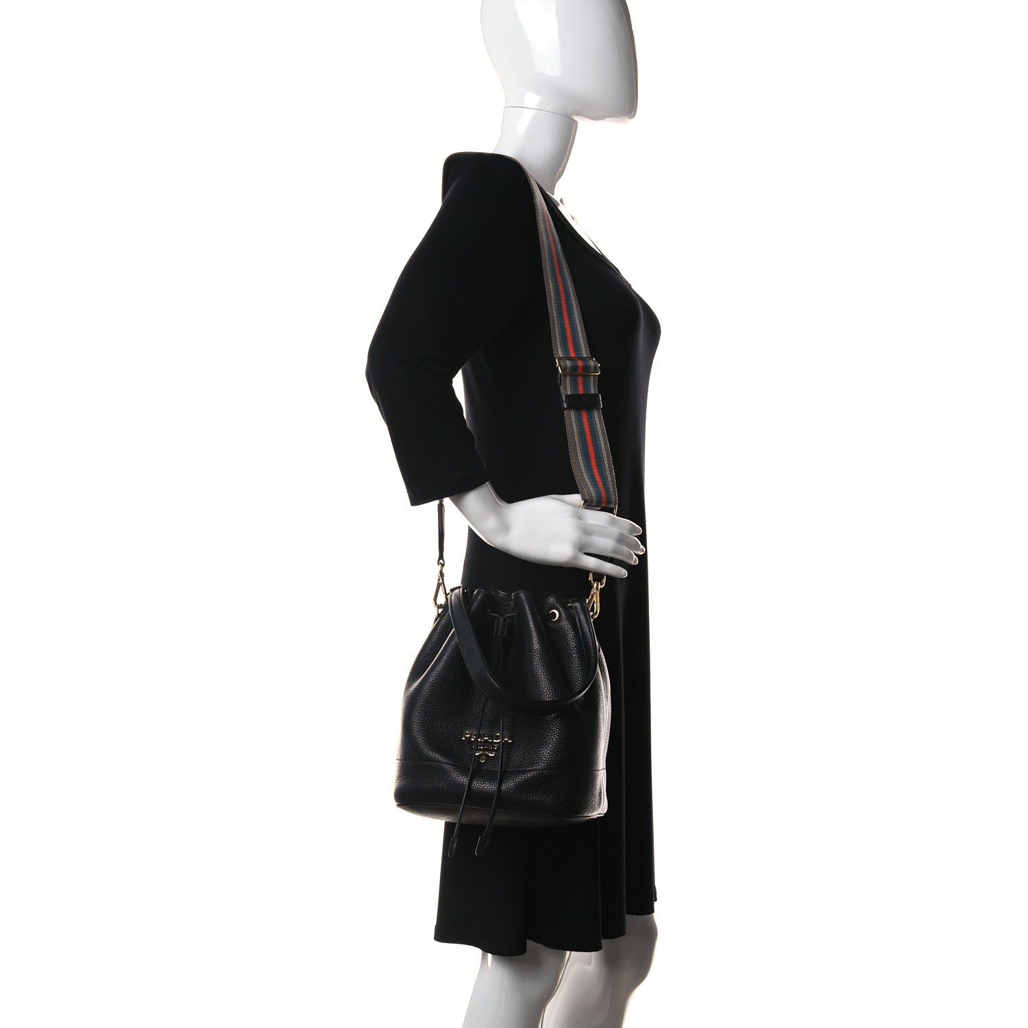 Prada Vitello Daino Drawstring Bucket Black 2 of 8