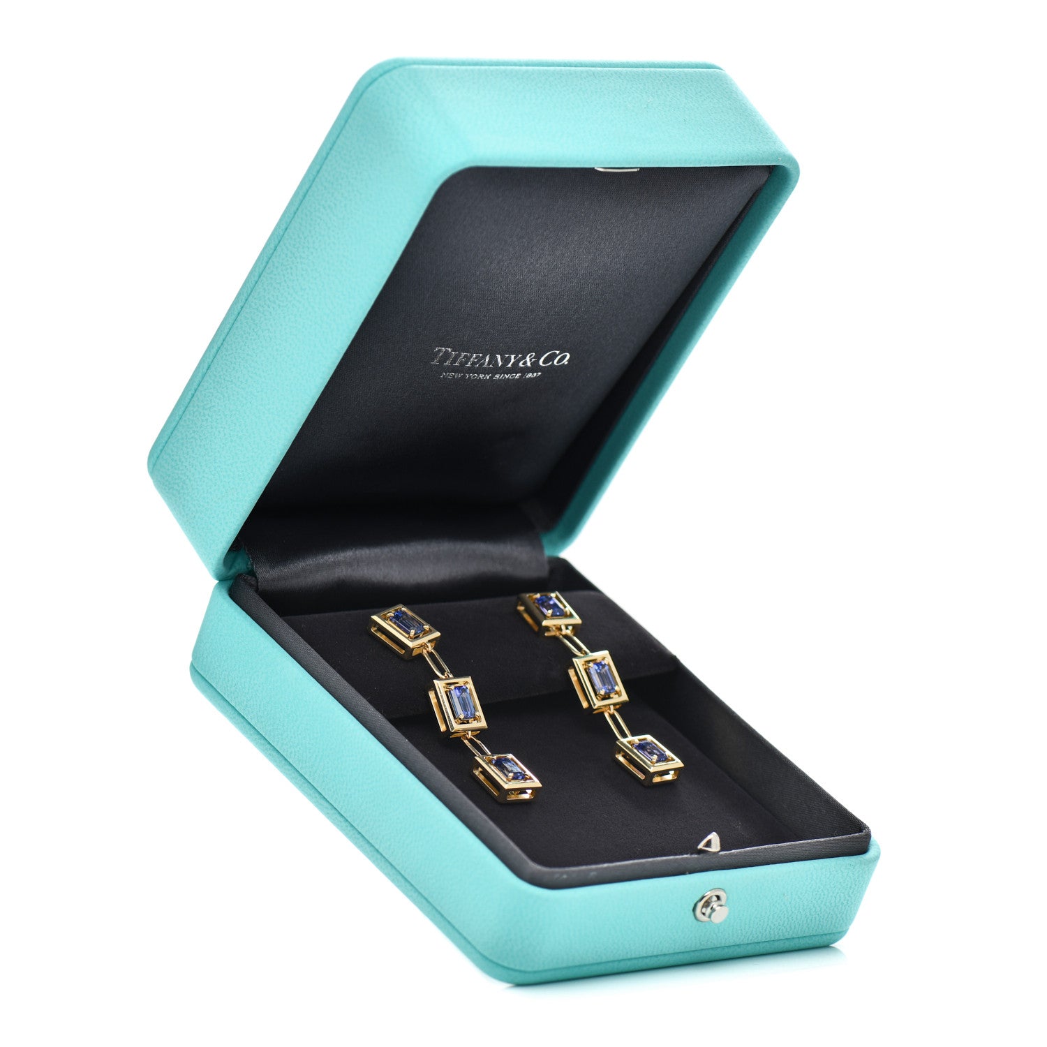 Tiffany 18K Yellow Gold Tanzanite Jewel Box Drop Earrings 5 of 5