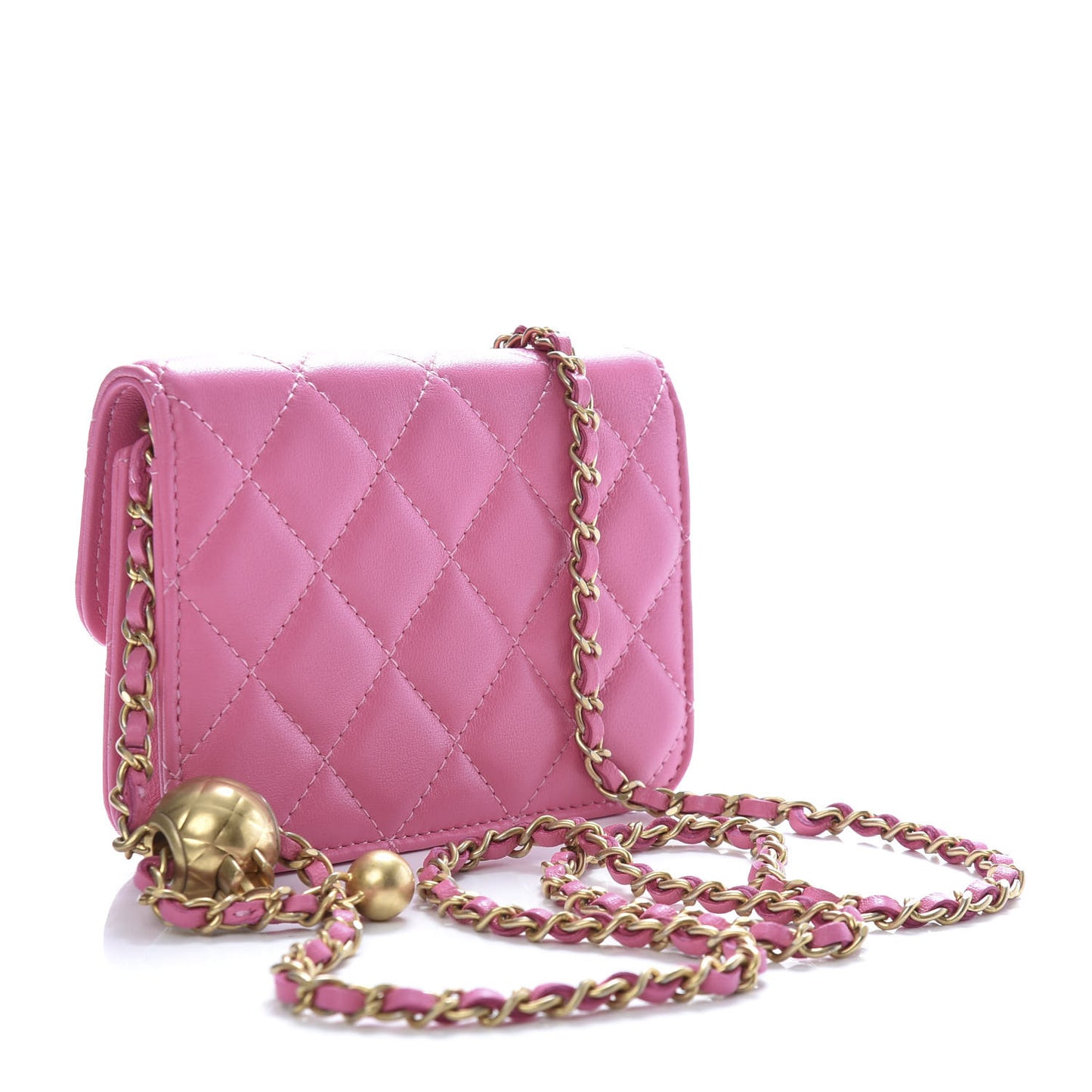 Lambskin Quilted Pearl Crush Clutch With Chain Pink