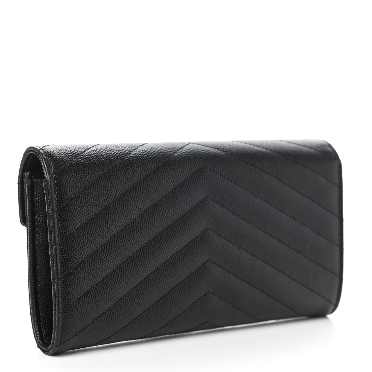 Saint Laurent Grain De Poudre Matelasse Chevron Monogram Flap Wallet Black 3 of 6