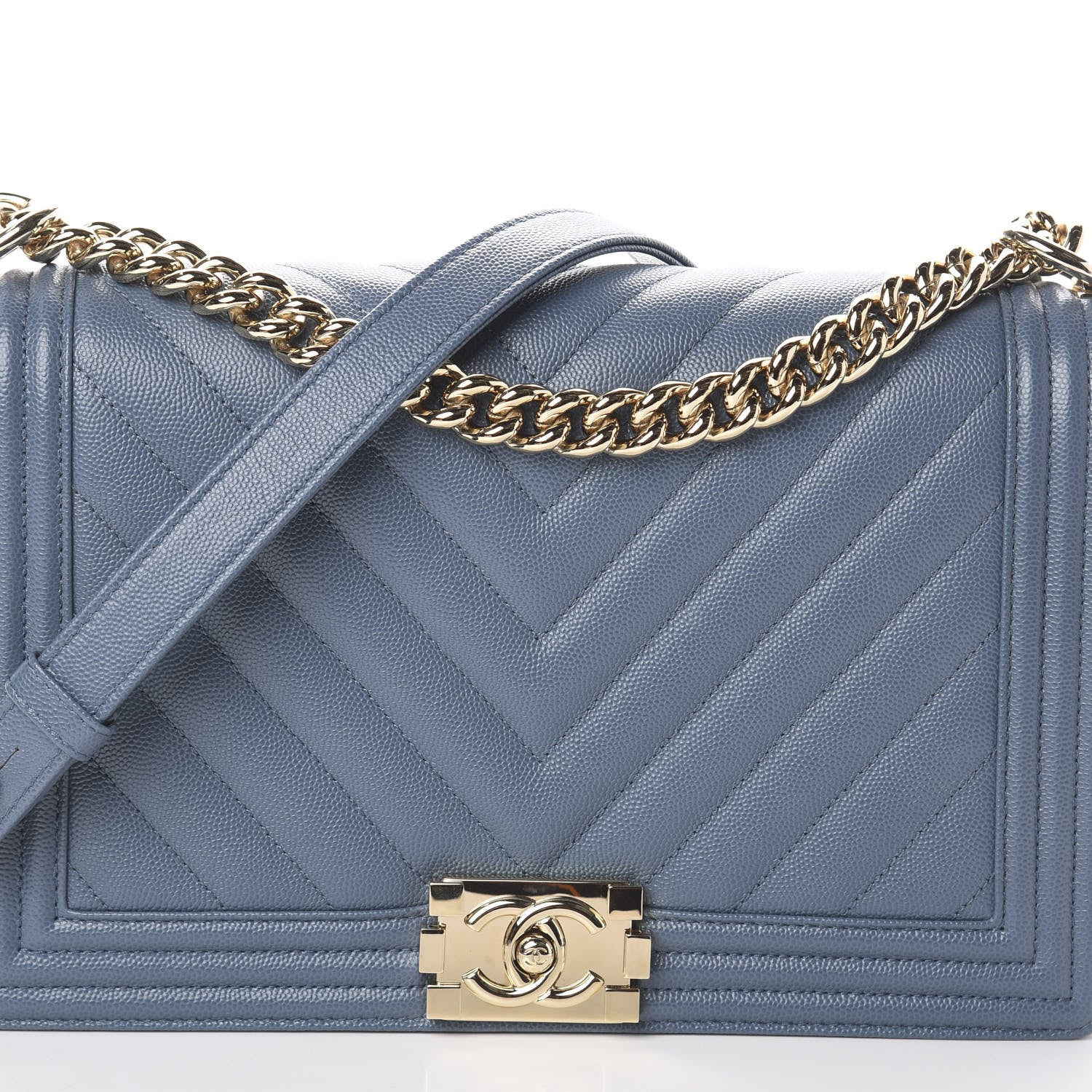Chanel Caviar Chevron Quilted New Medium Boy Flap Blue 9 of 9