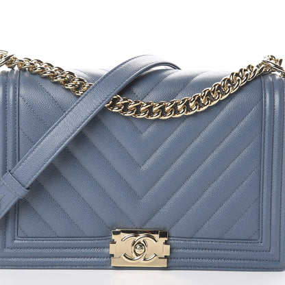 Chanel Caviar Chevron Quilted New Medium Boy Flap Blue 9 of 9