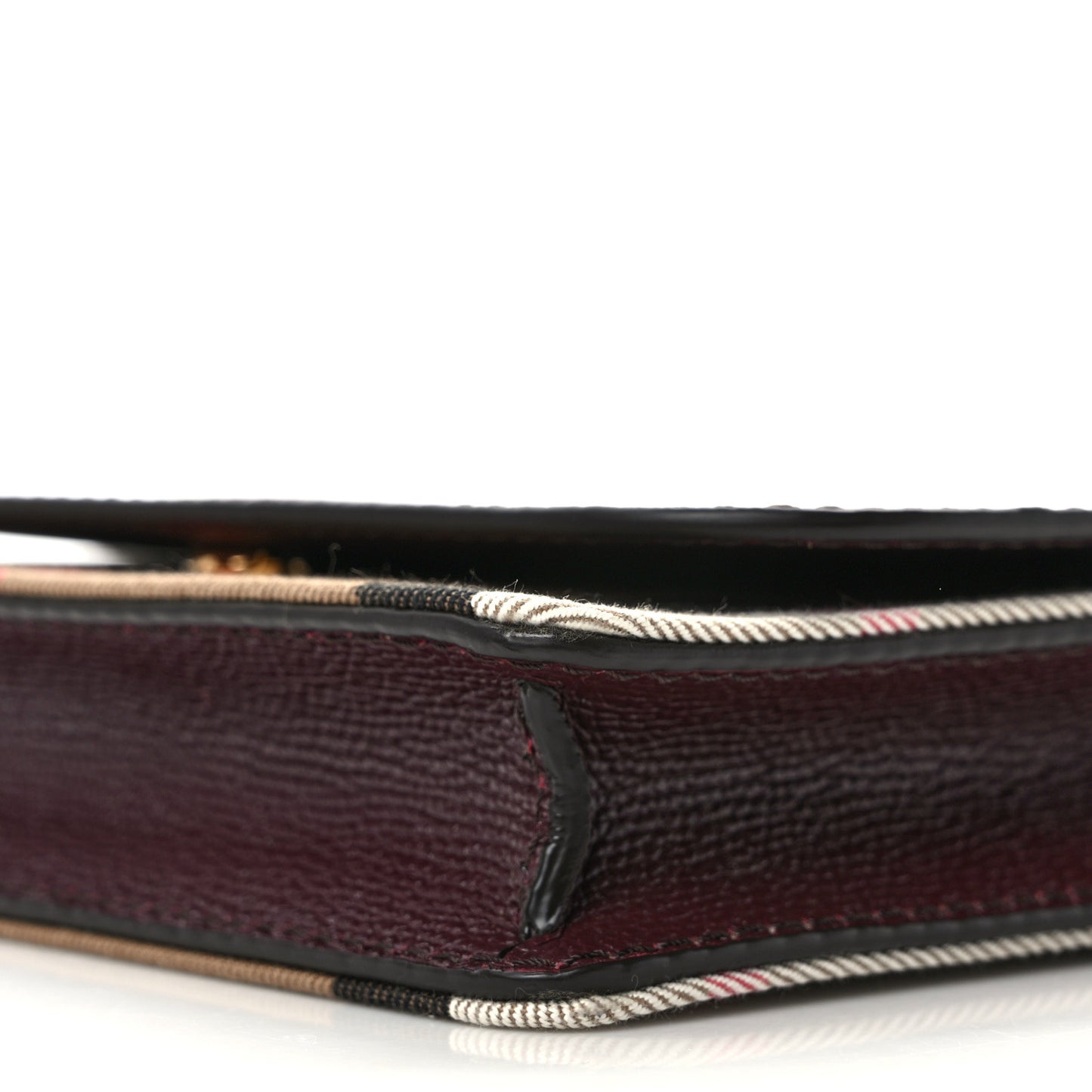 Grained Calfskin House Check Tartan Mix Hampshire Wallet On Chain Burgundy