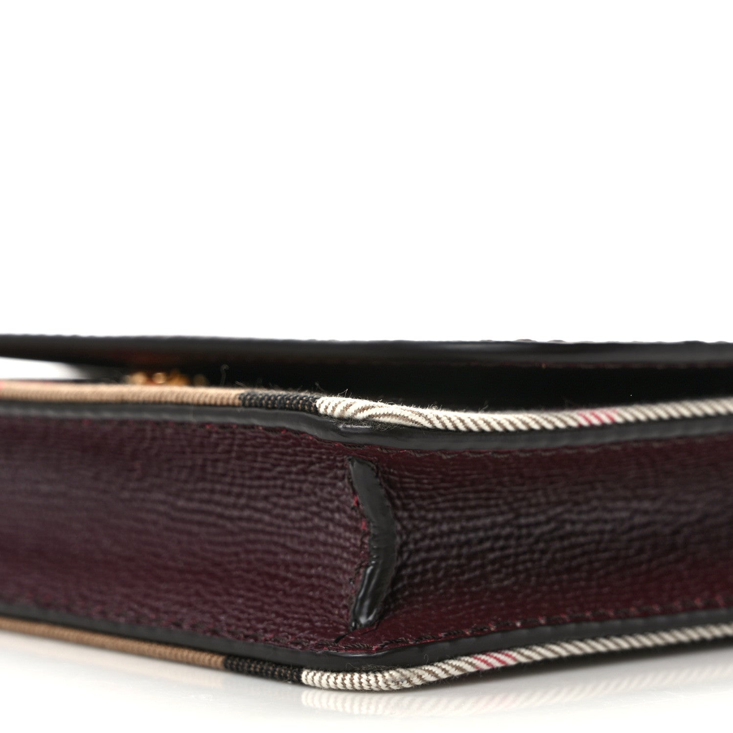 Burberry Grained Calfskin House Check Tartan Mix Hampshire Wallet On Chain Burgundy 8 of 8