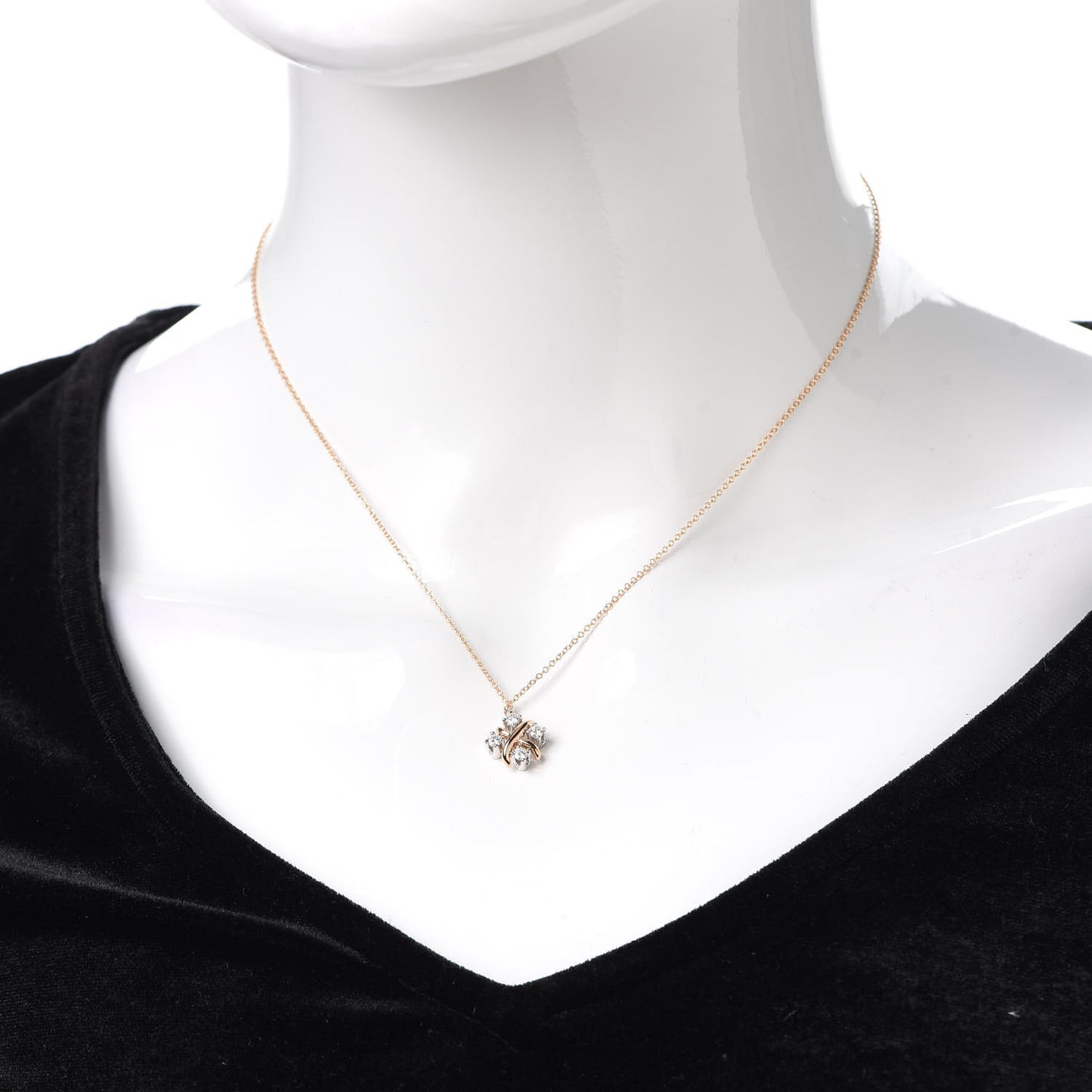 18K Rose Gold Platinum Diamond Schlumberger Lynn Pendant Necklace