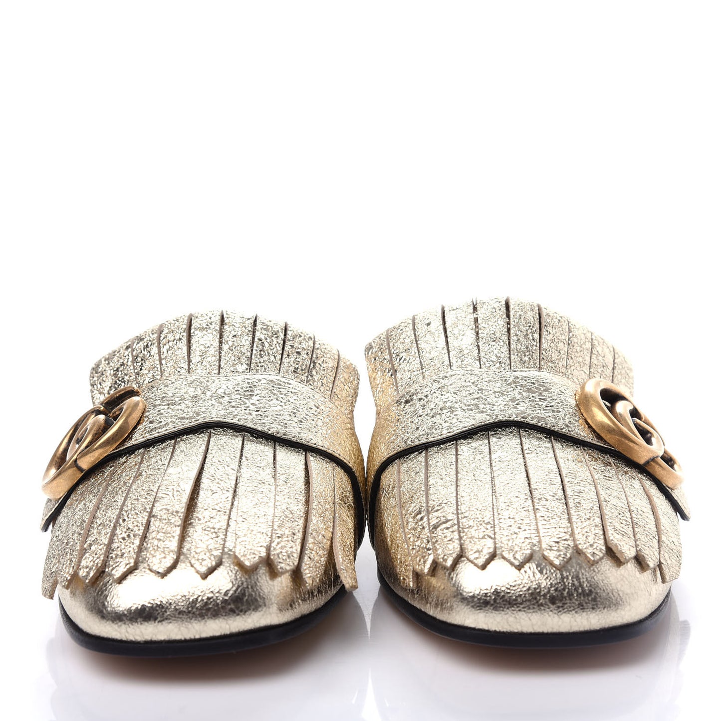 Galassia Womens GG Marmont Fringe Slippers 37 Platino