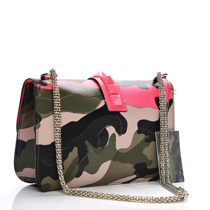 Valentino Garavani Nappa Canvas Camouflage Medium Glam Lock Rockstud Flap Fuxia Fluo 3 of 7