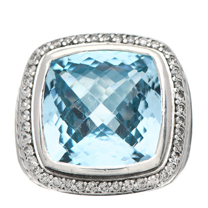 David Yurman Sterling Silver Diamond Blue Topaz 14mm Albion Ring 53 6.25 1 of 5