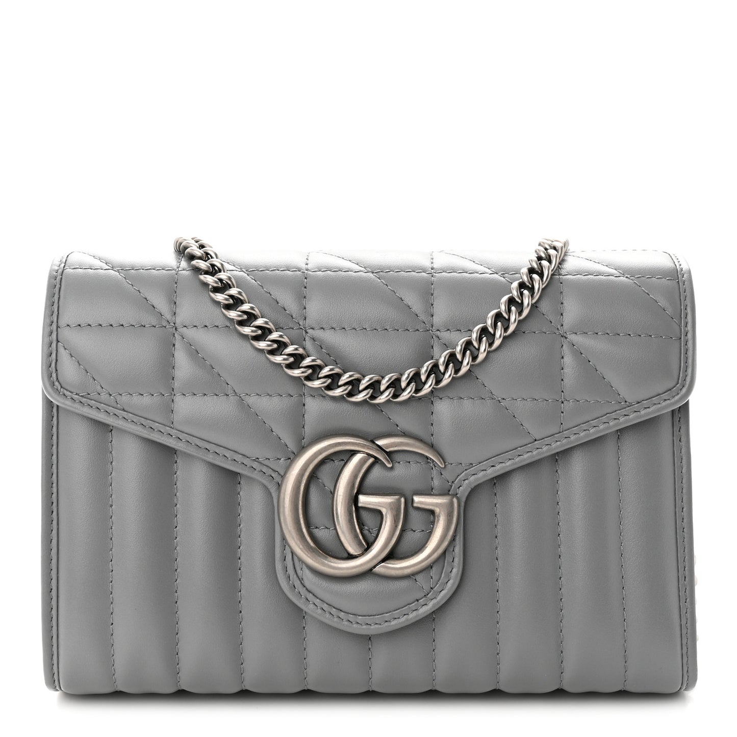 Calfskin Matelasse Aria GG Marmont Chain Wallet Deep Grey