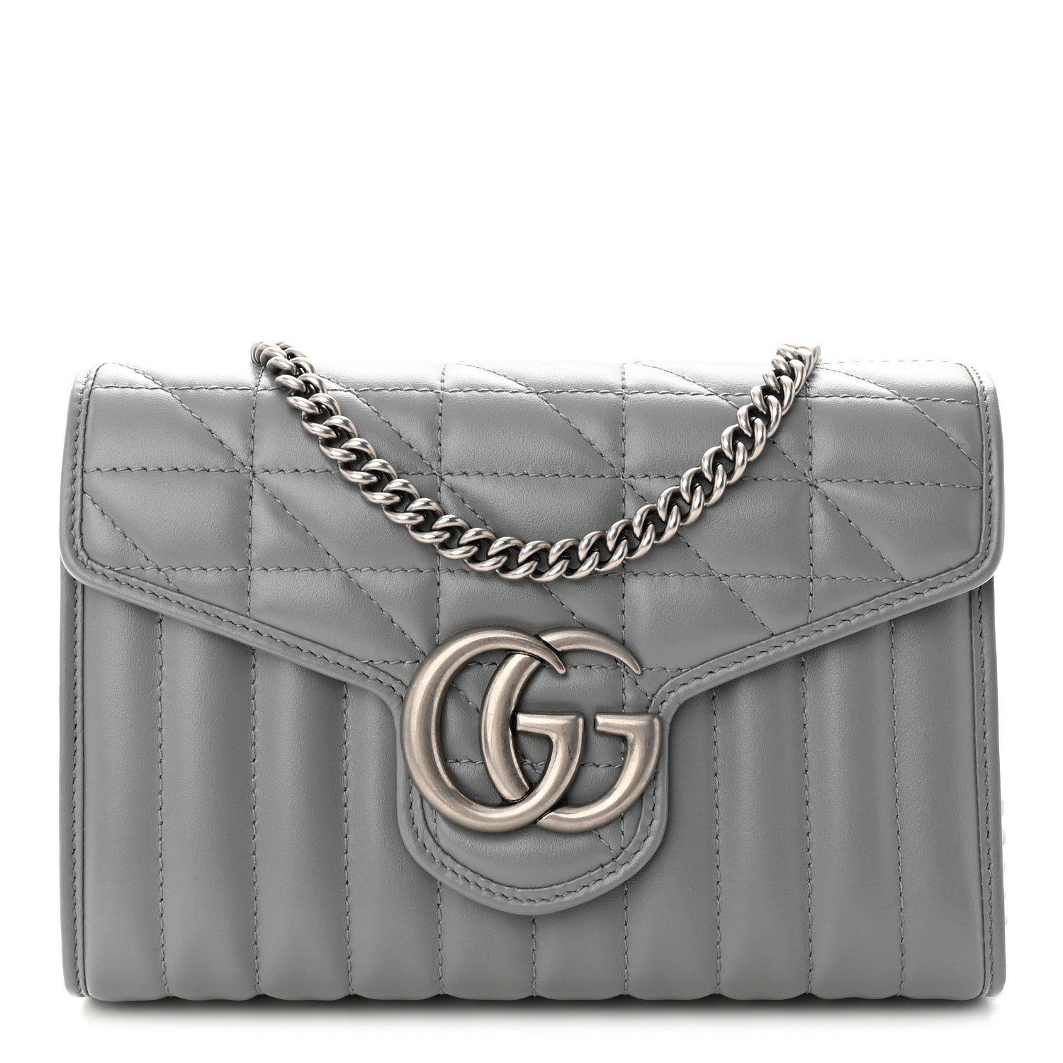 Gucci Calfskin Matelasse Aria GG Marmont Chain Wallet Deep Grey 1 of 10