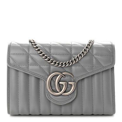 Gucci Calfskin Matelasse Aria GG Marmont Chain Wallet Deep Grey 1 of 10