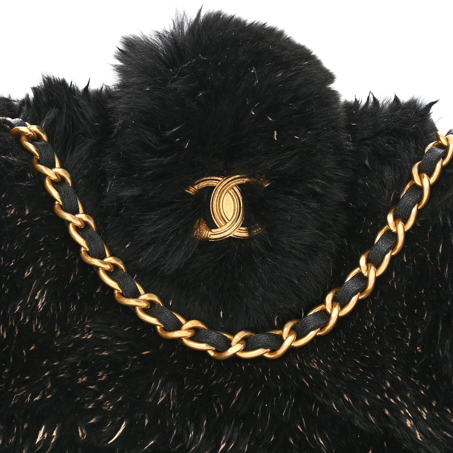 Rabbit Fur Small Clutch With Chain Black