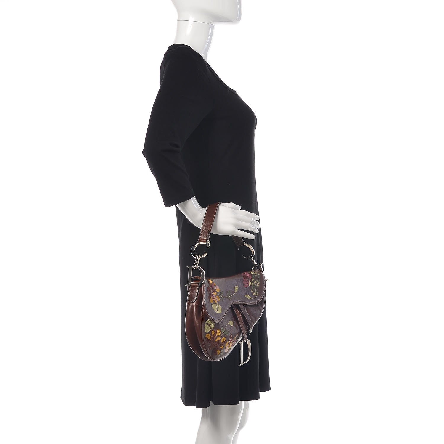 Christian Dior Calfskin Embroidered Romantic Flowers Saddle Bag Brown 2 of 9