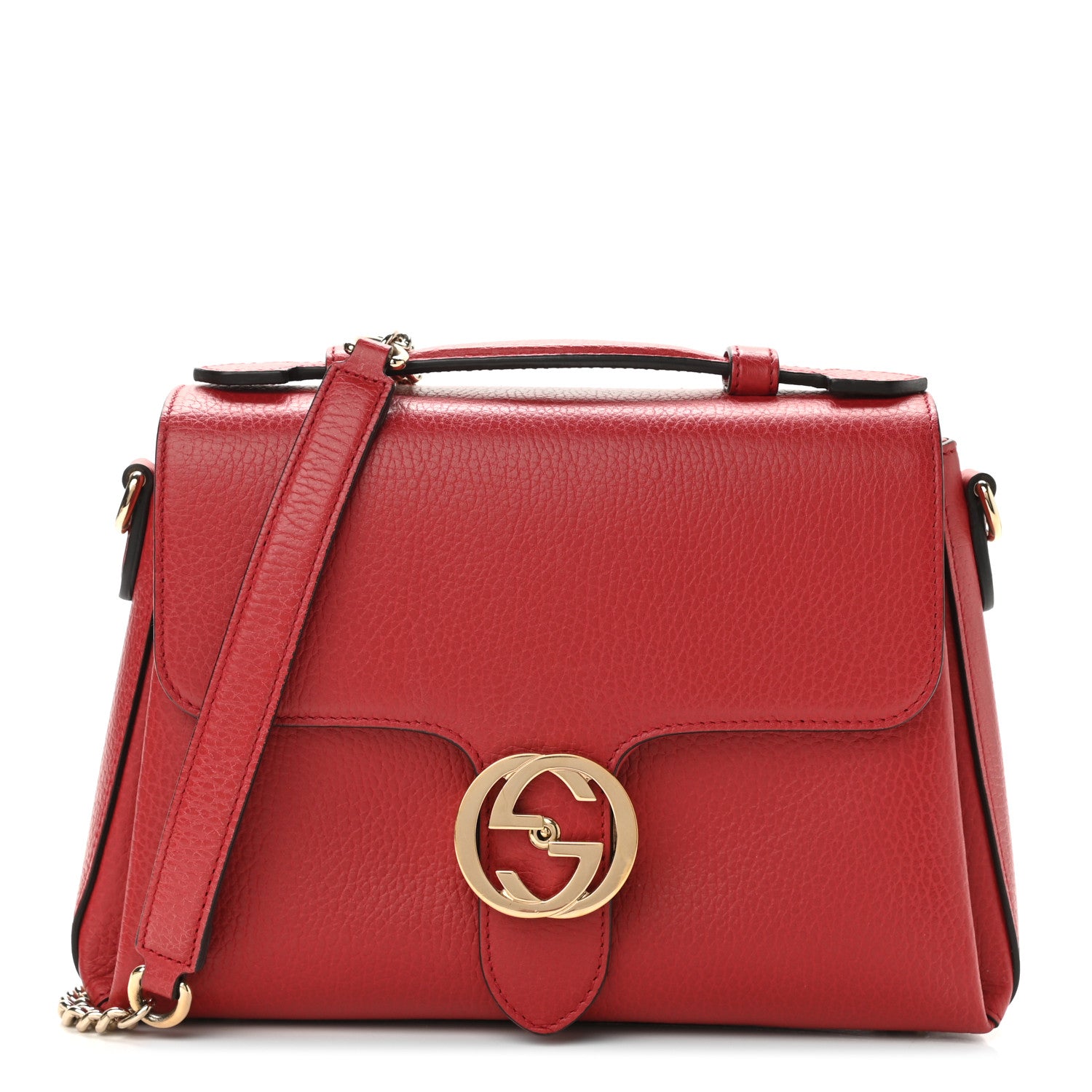 Gucci Dollar Calfskin Interlocking G Top Handle Shoulder Bag Red 1 of 10