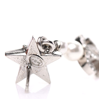 Chanel Crystal Pearl CC Star Drop Earrings Silver 4 of 5