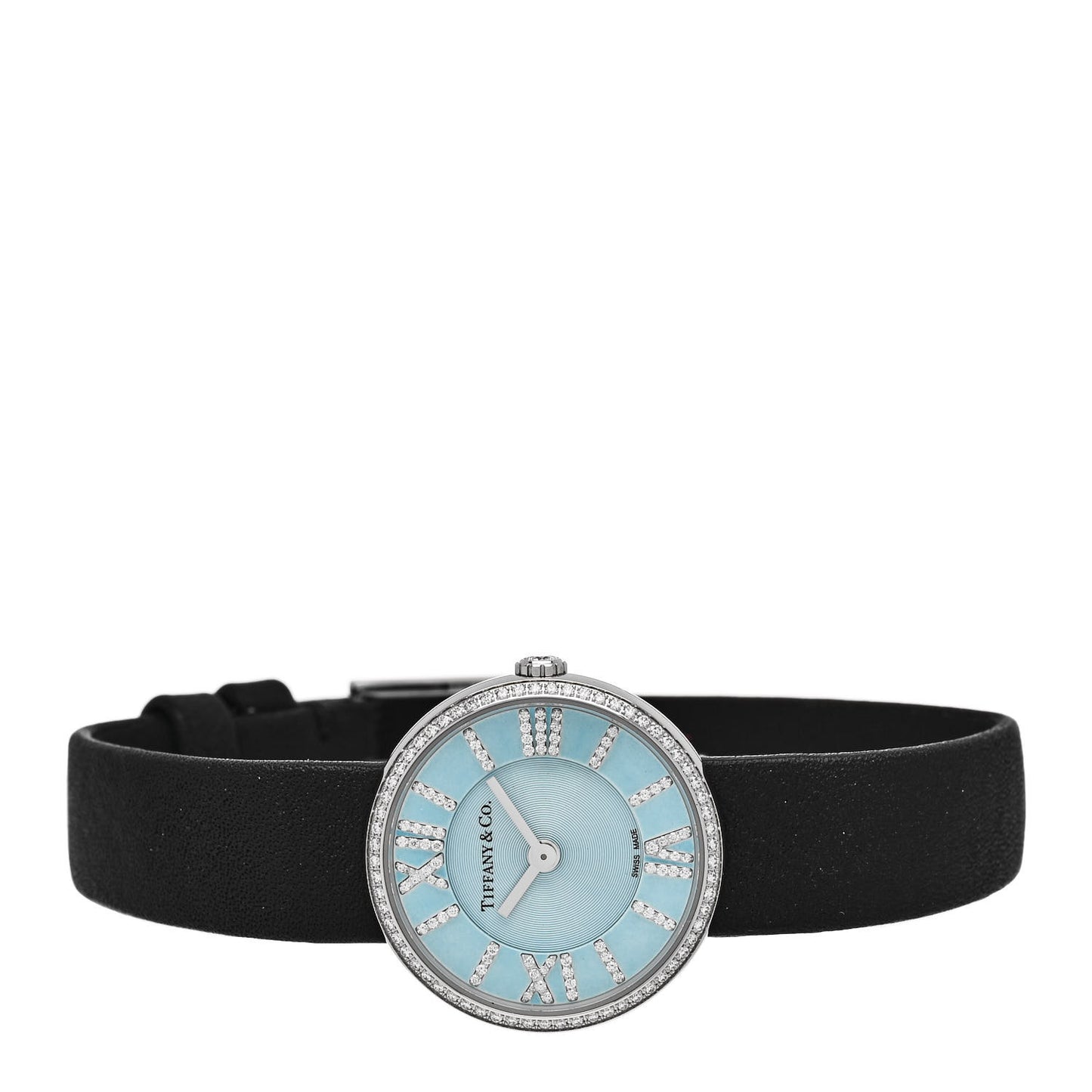 Stainless Steel Calfskin Diamond Bezel 24mm Atlas 2-Hand Quartz Watch Tiffany Blue