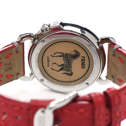 Fendi Stainless Steel Calfskin Diamond Mother of Pearl 37mm Selleria Quartz Watch Red 4 of 5