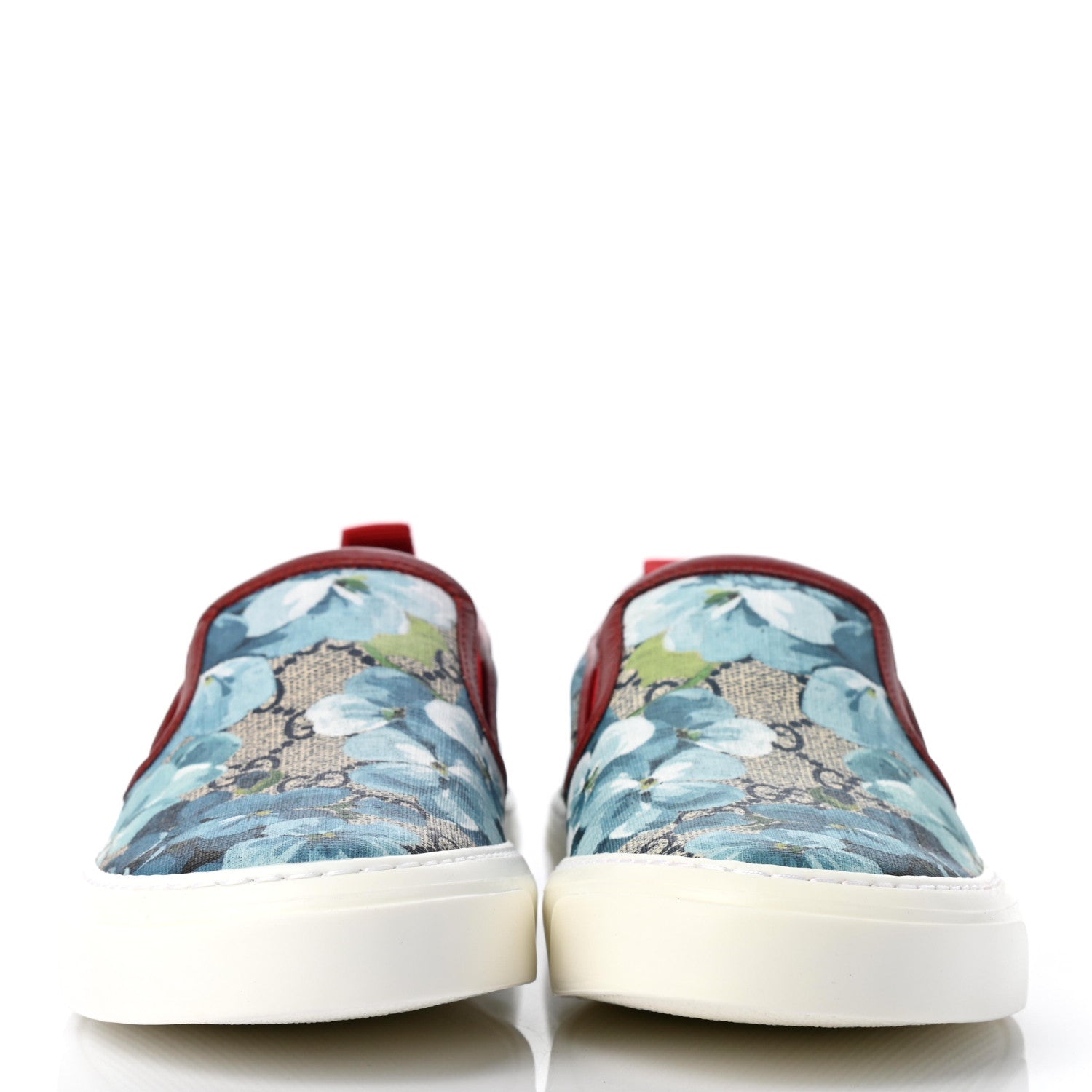 Gucci GG Supreme Monogram Blooms Womens Slip On Sneakers 38 Beige Blue Navy Red 2 of 8
