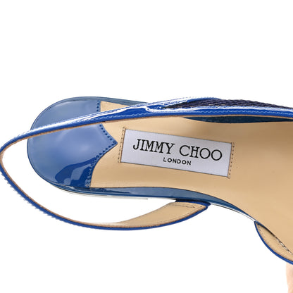 Jimmy Choo Patent Mesh Calfskin Fetto Slingback Flats 37.5 Electric Blue 7 of 8