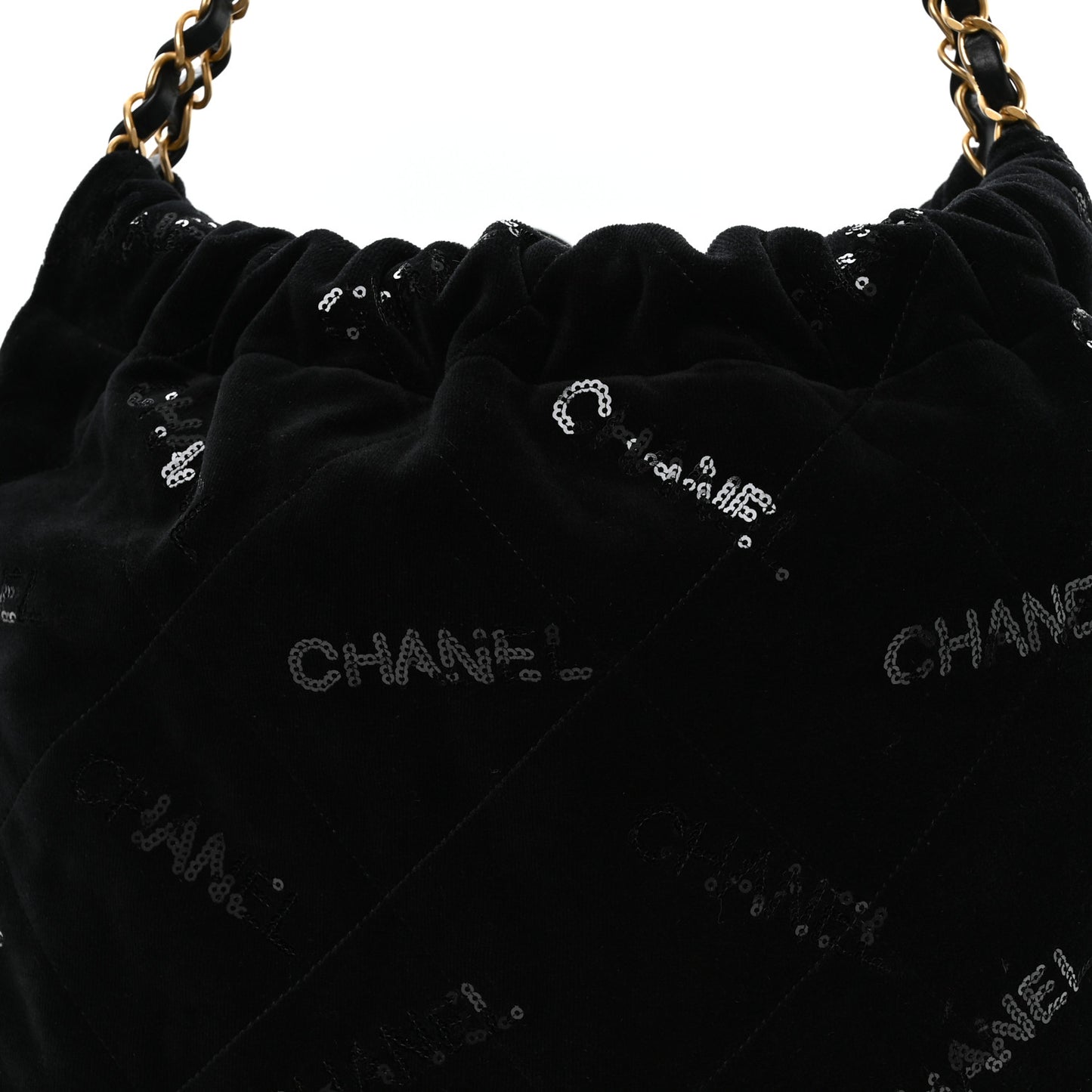 Velvet Sequin Quilted Chanel 22 Black