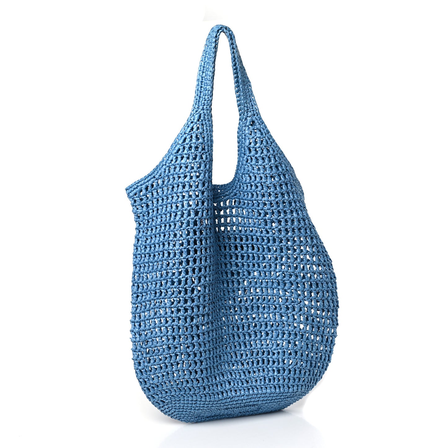 Yarn Raffia Effect Crochet Logo Embroidered Shopping Tote Bag Celeste