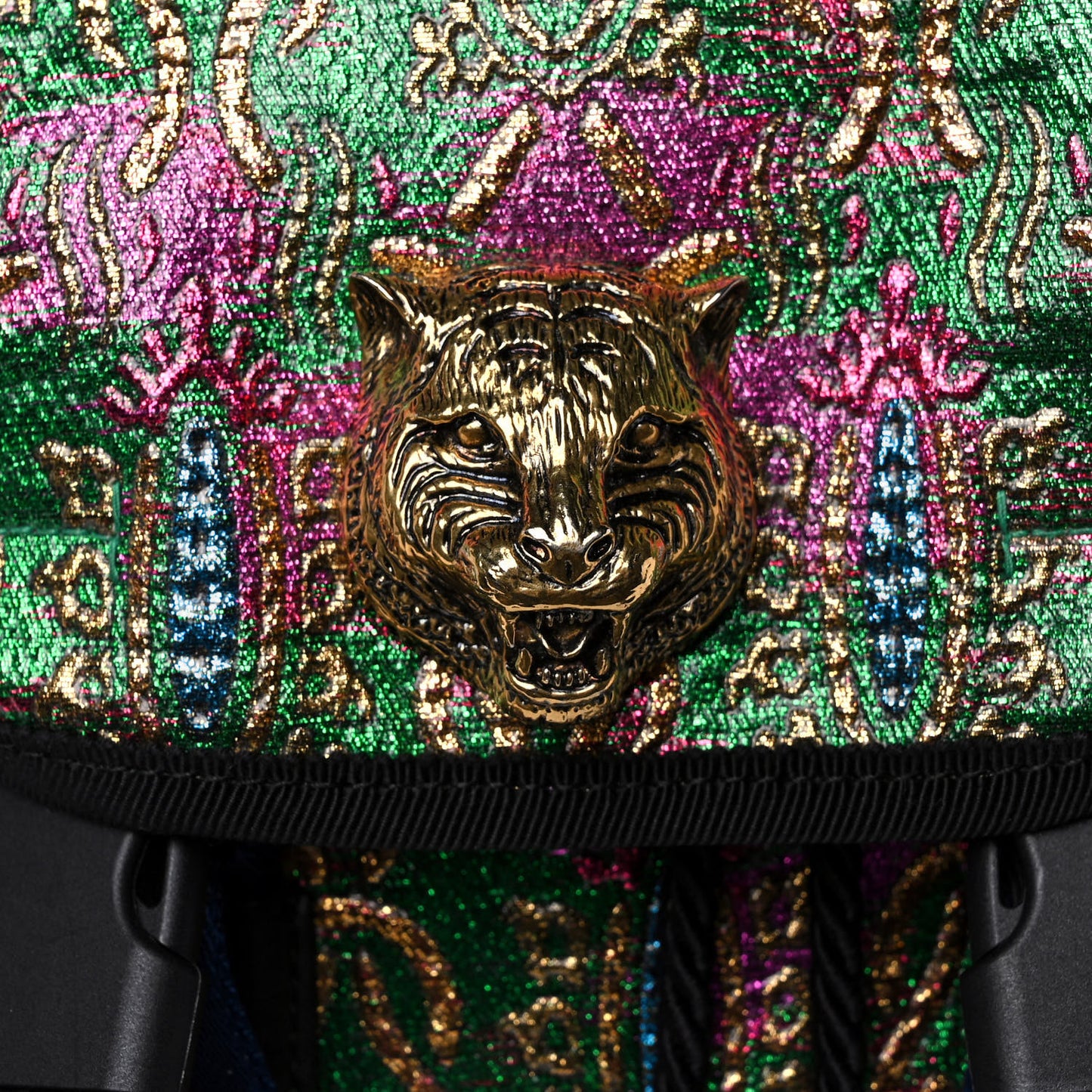 Brocade Web Small Double Buckle Backpack Green Multicolor