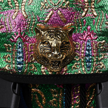 Gucci Brocade Web Small Double Buckle Backpack Green Multicolor 9 of 14