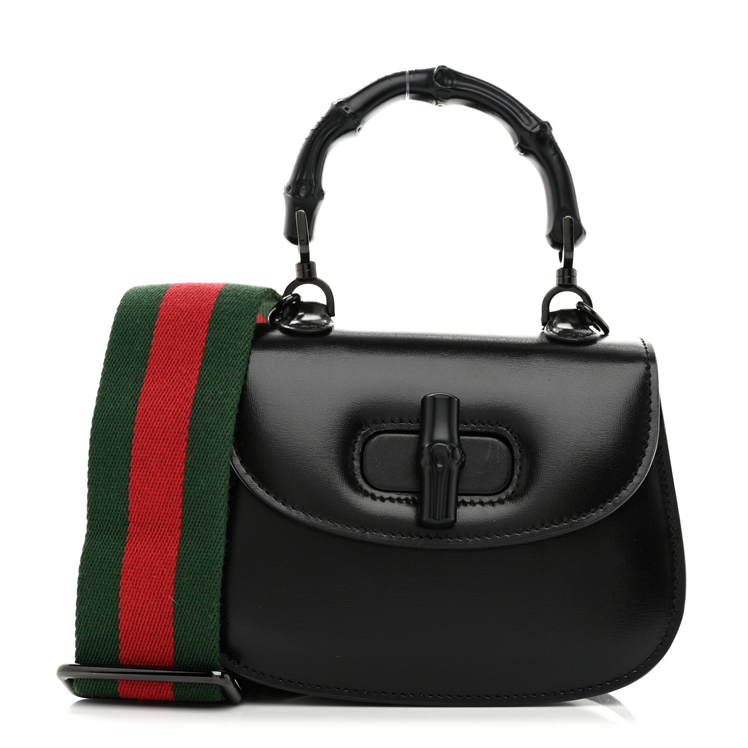 Gucci Boarded Dyana Lux Calfskin Web Monochrome Mini Bamboo 1947 Top Handle Bag Black 1 of 10