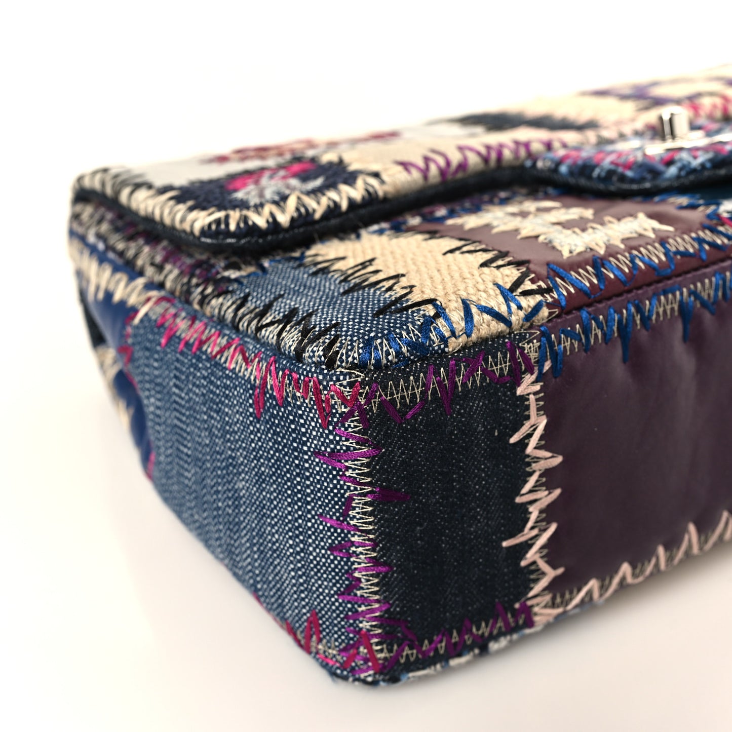 Denim Tweed Patchwork Jumbo Single Flap Multicolor