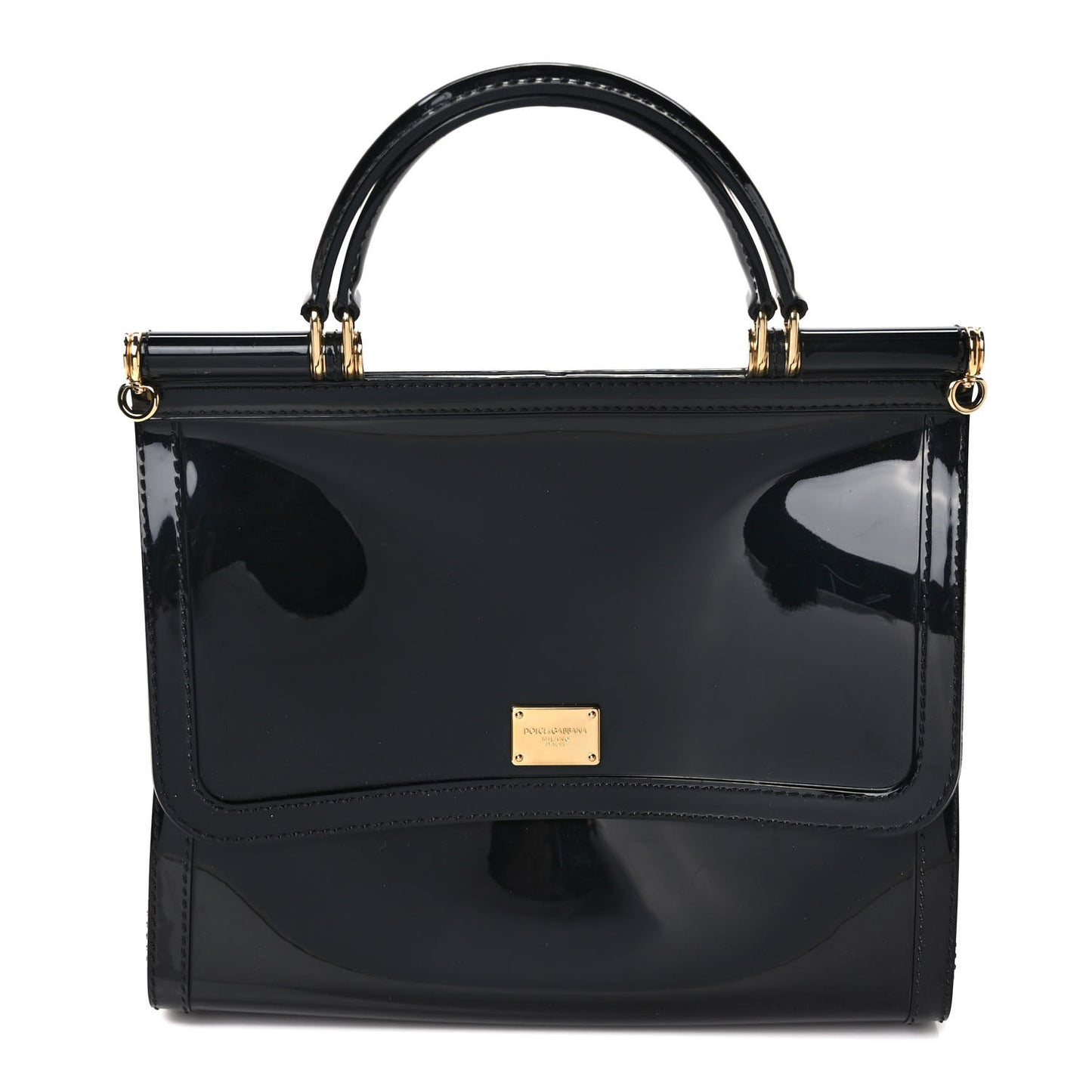 Patent Medium Miss Sicily Satchel Black
