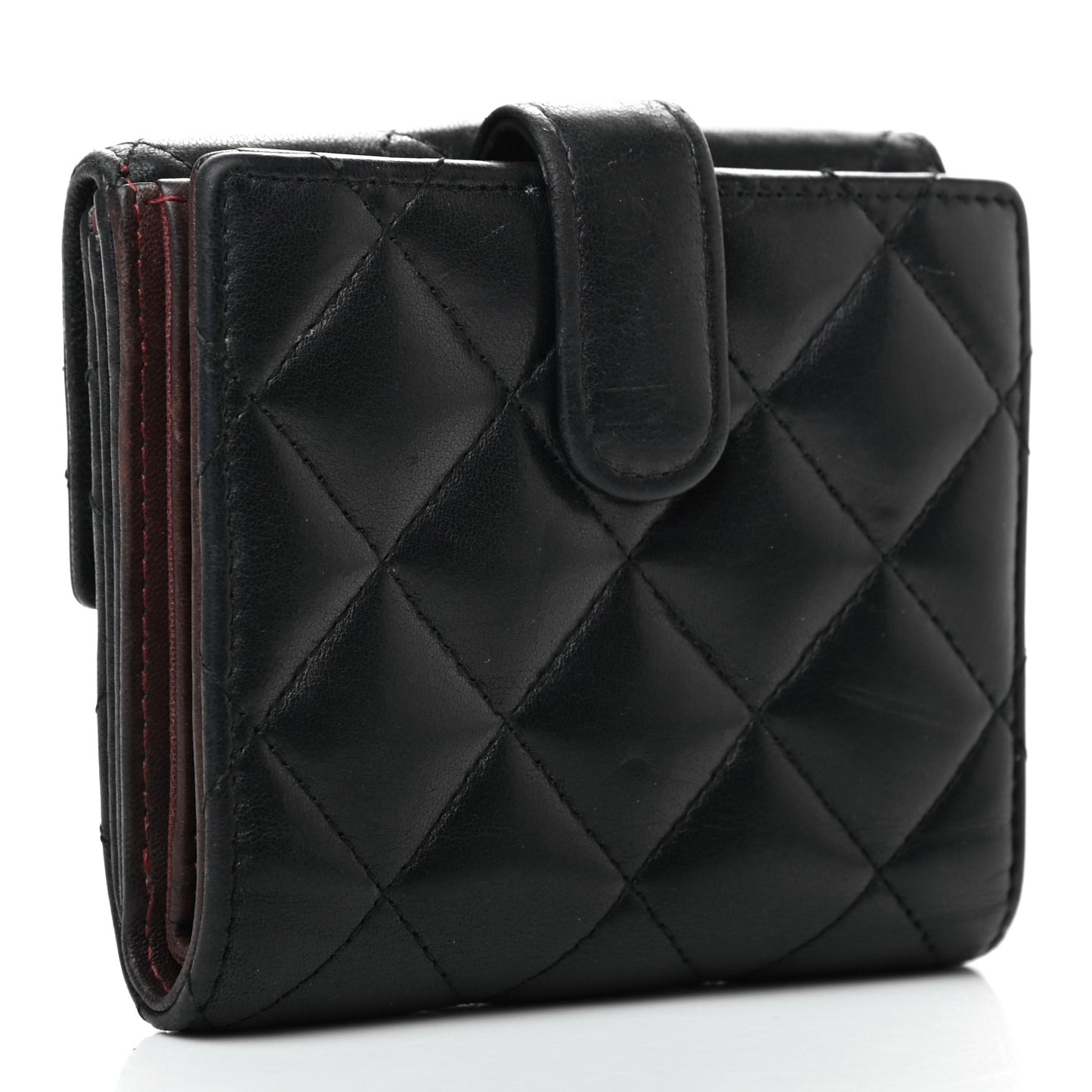 Lambskin Quilted Compact French Flap Wallet Black
