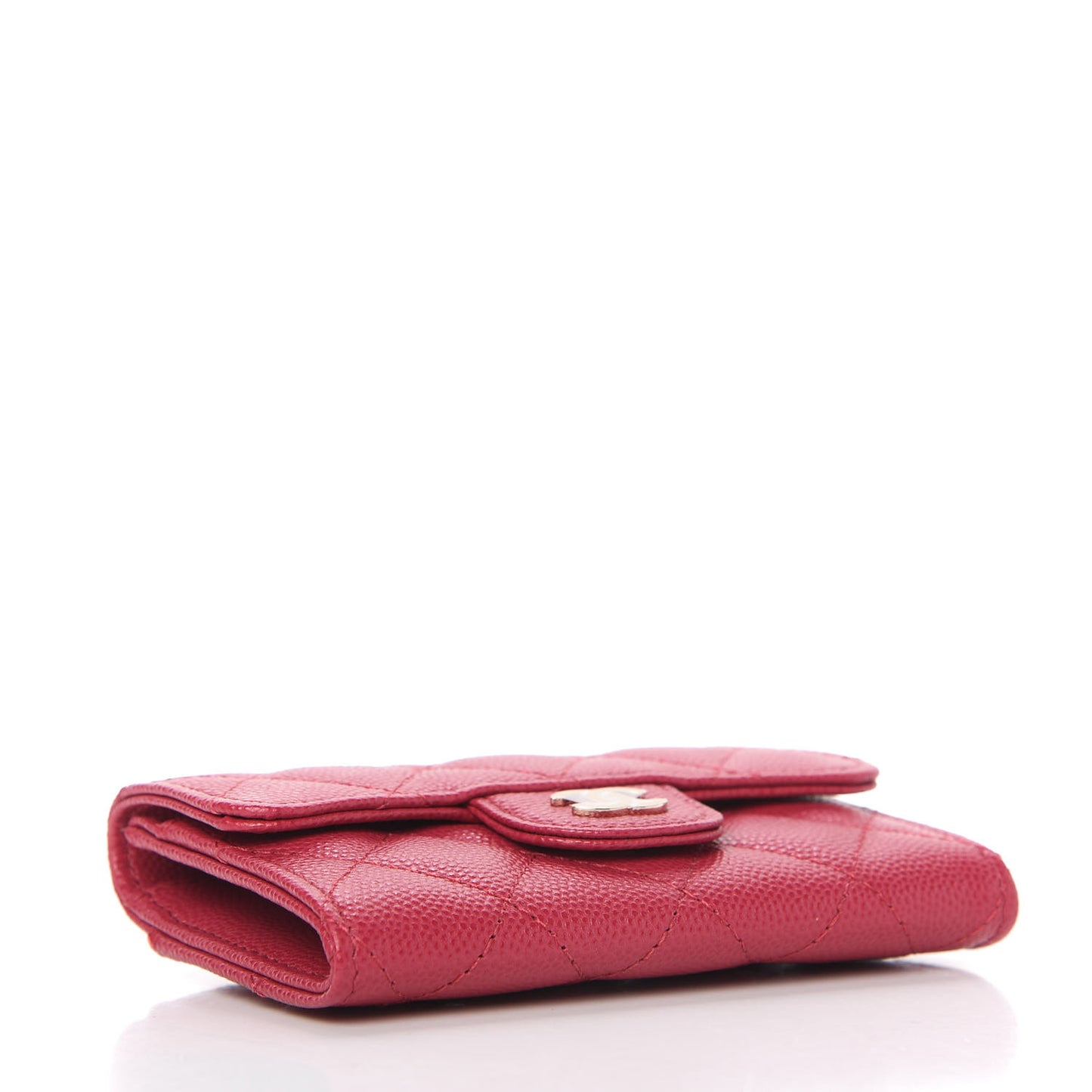 Caviar Quilted Flap Card Holder Wallet Dark Pink