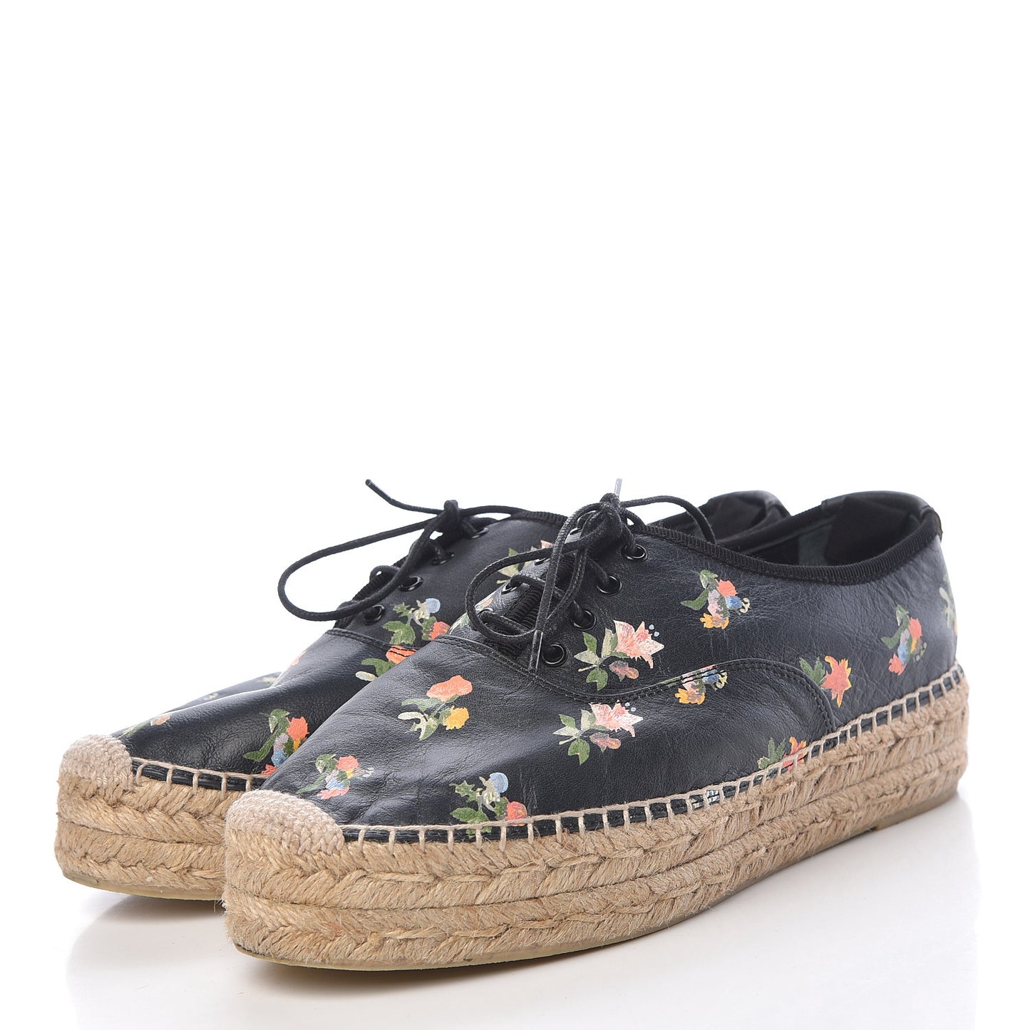 Floral Print Lace Up Espadrilles 37 Black