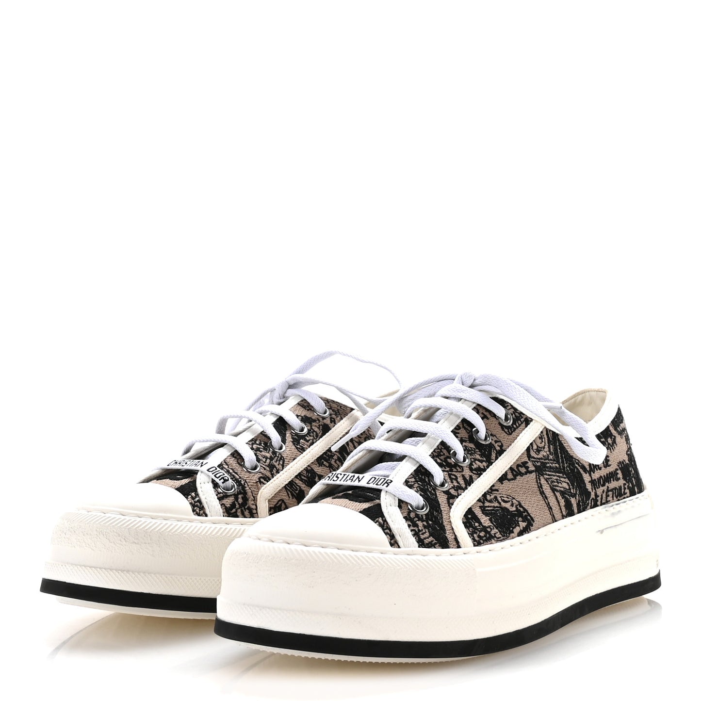 Canvas Embroidered Plan De Paris Womens Walk'N'Dior Low Top Sneakers 38 Beige Black