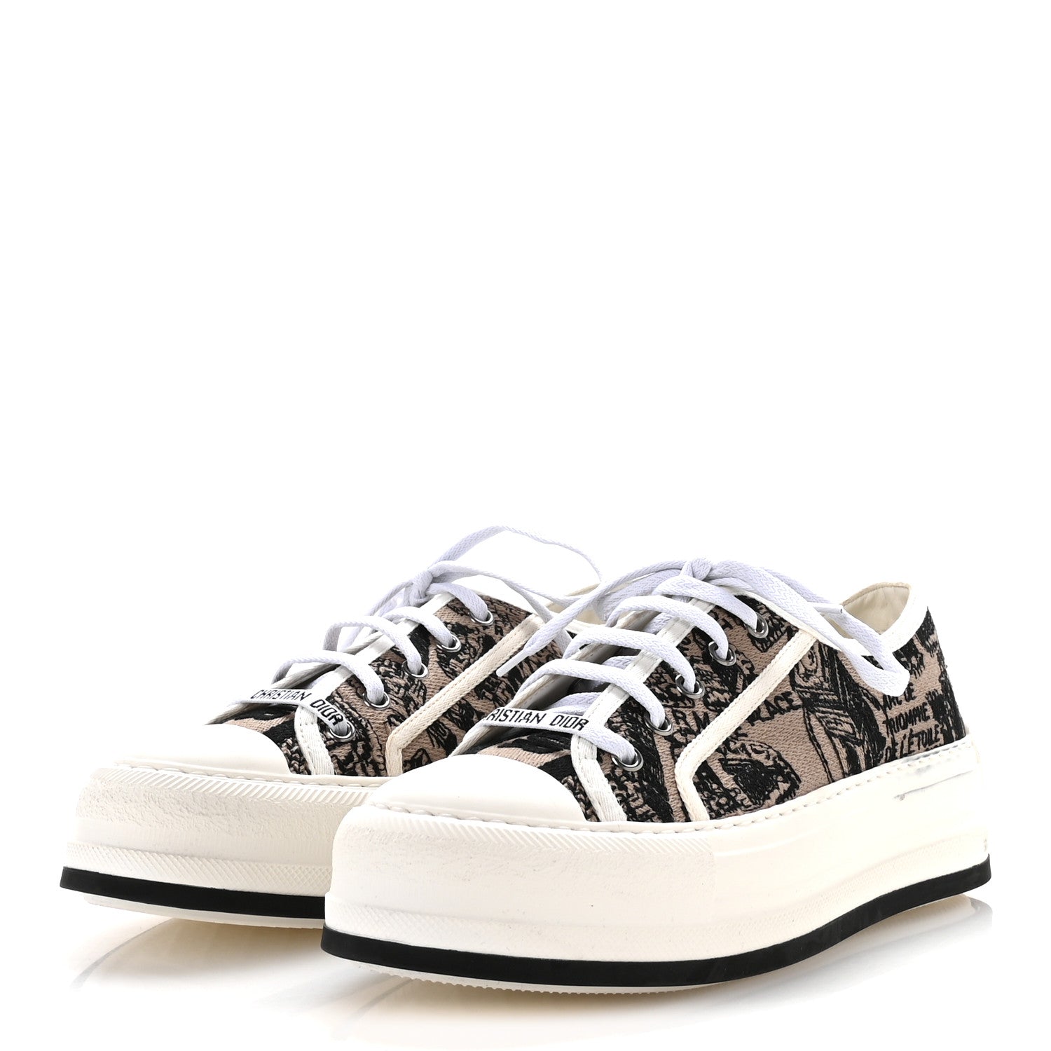 Christian Dior Canvas Embroidered Plan De Paris Womens Walk'N'Dior Low Top Sneakers 38 Beige Black 4 of 8