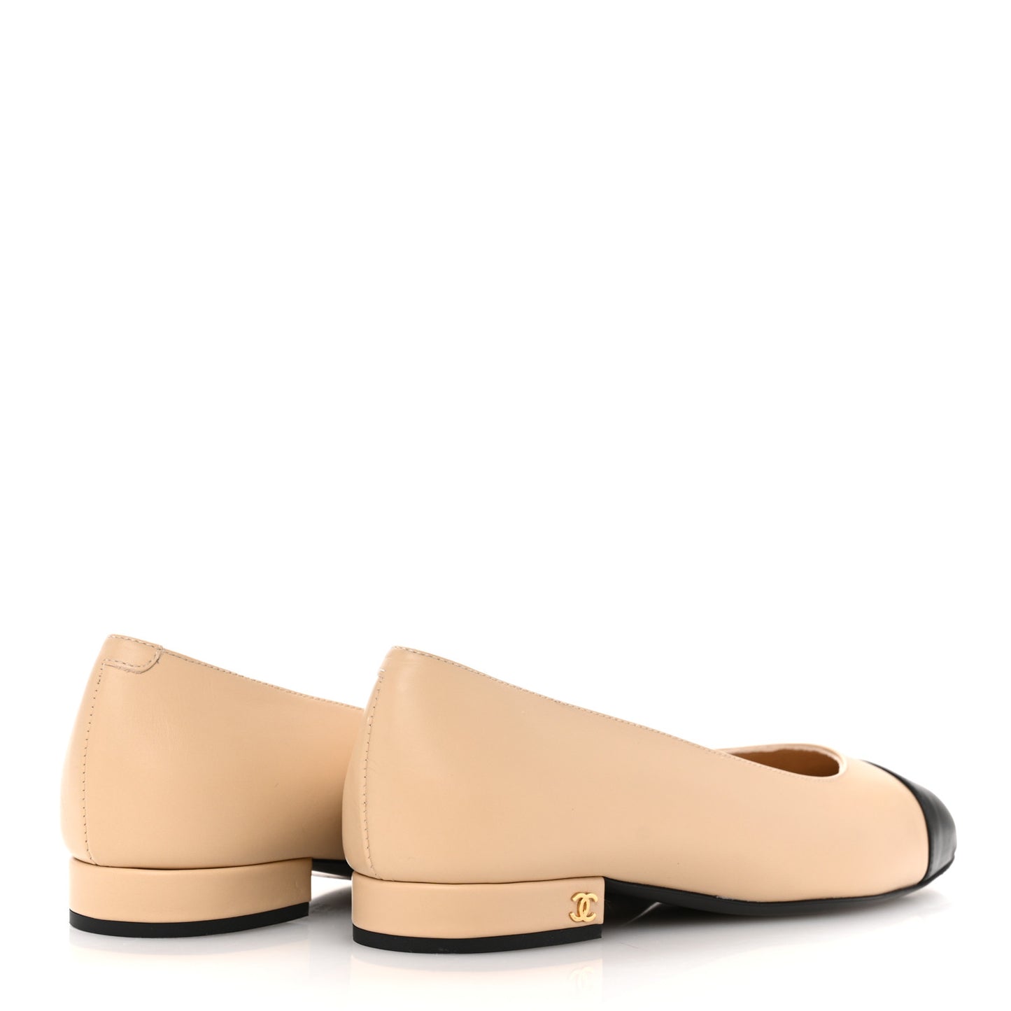 Lambskin Cap Toe CC Uniform Ballerina Flats 38 Beige Black