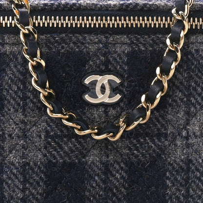 Chanel Wool Plaid Quilted Small Vanity Case With Chain Blue 8 of 11