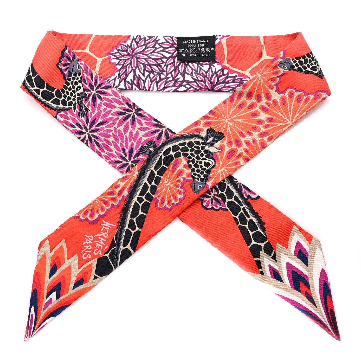 Hermes Silk The Three Graces Twilly Vermillion Fuchsia 1 of 4
