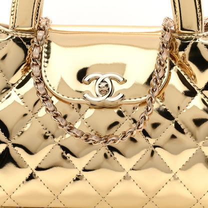 Chanel Mirror Calfskin Metallic Calfskin Quilted Nano Kelly Shopper Gold 8 of 10