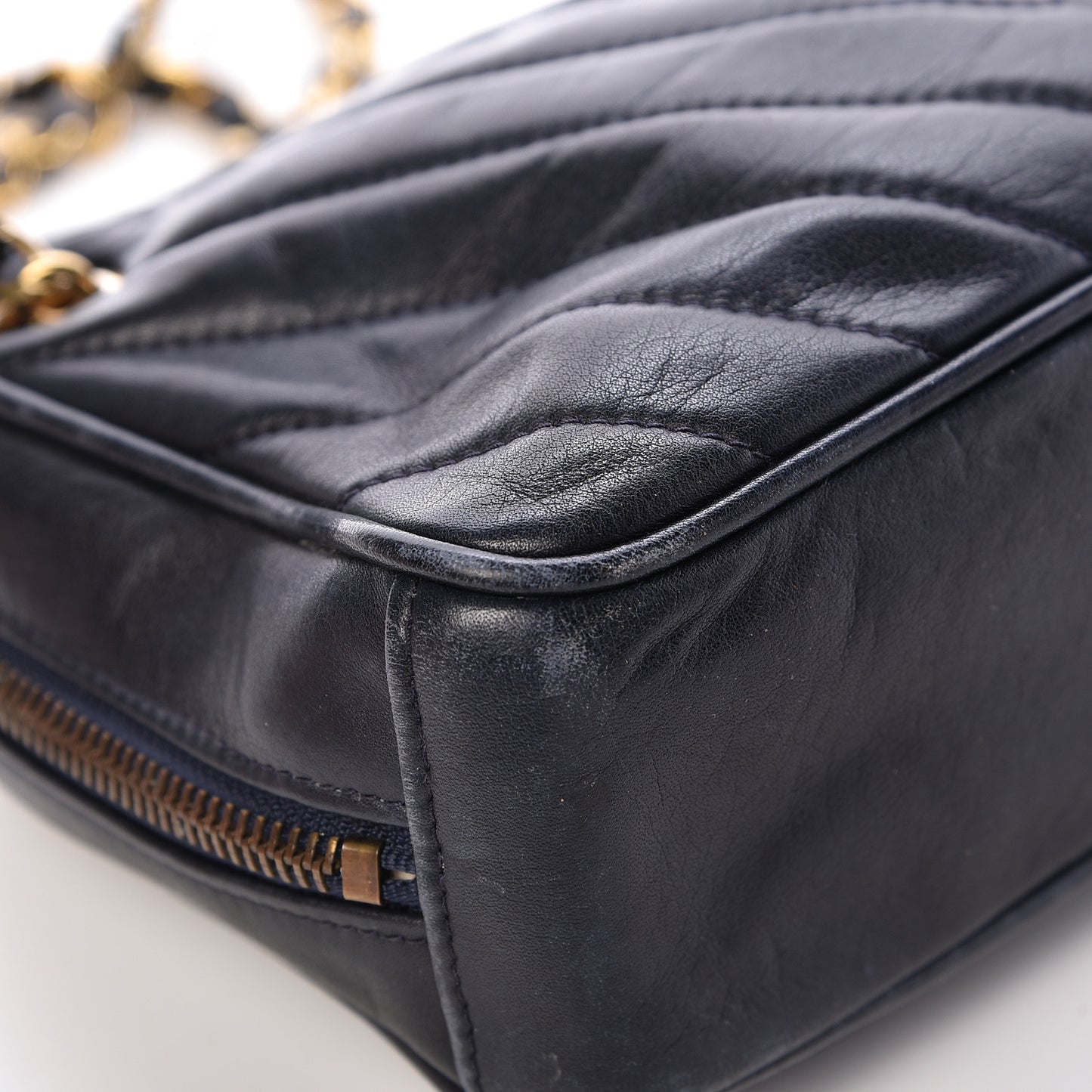 Lambskin Chevron Quilted Small Camera Case Black