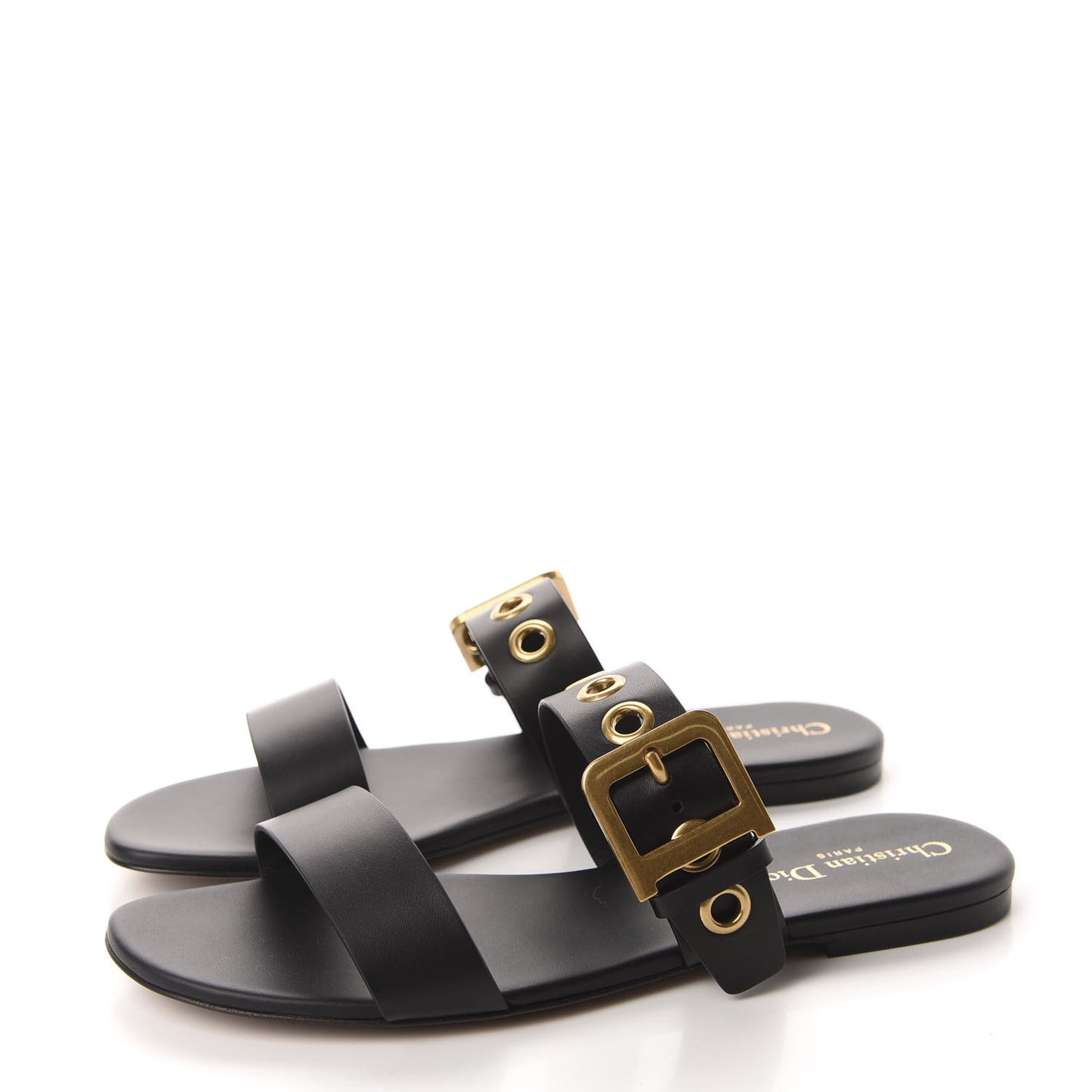 Calfskin D-Dior Slide Flat Sandals 40 Black