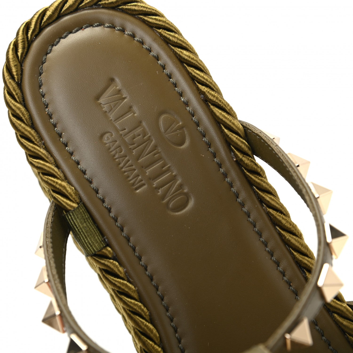 Valentino Garavani Calfskin Rockstud Ankle Strap Torchon Espadrille Caged 30/55mm Sandals 39 Lichen 9 of 11