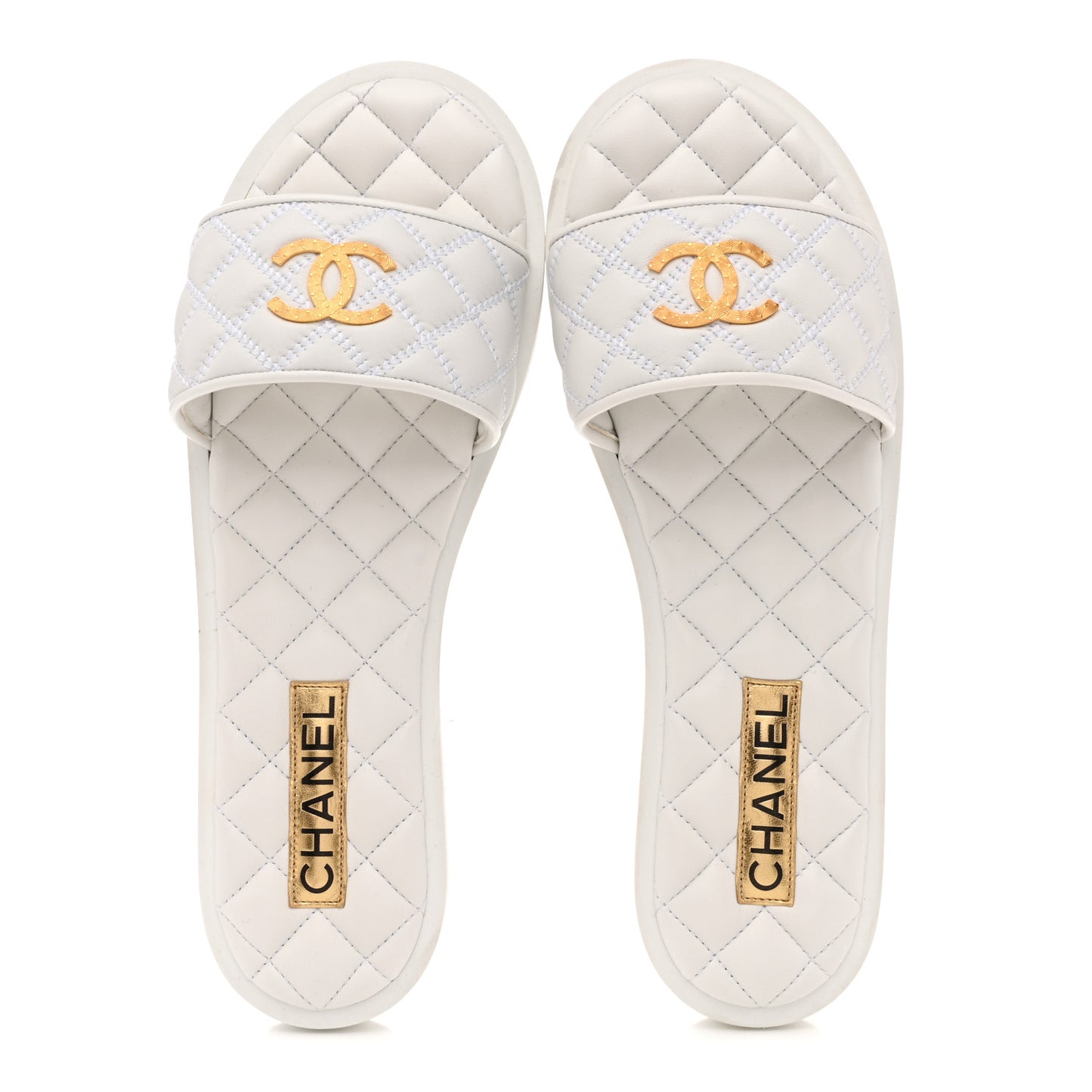 Lambskin Quilted Textured CC Mules Sandals 41.5 White