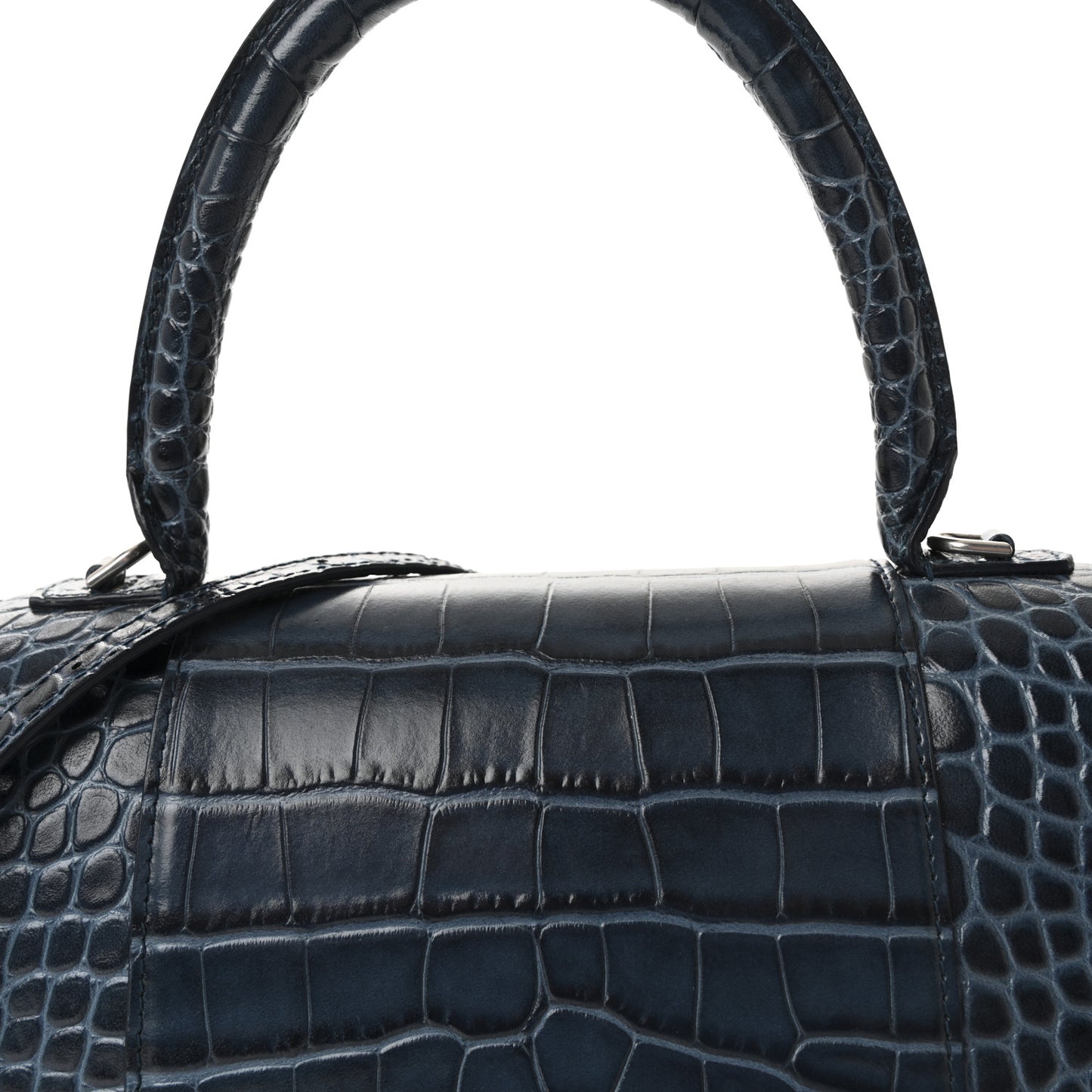 Shiny Calfskin Crocodile Embossed Medium Hourglass Top Handle Bag Denim Blue