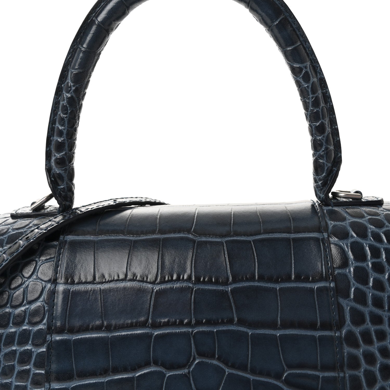 Balenciaga Shiny Calfskin Crocodile Embossed Medium Hourglass Top Handle Bag Denim Blue 7 of 9