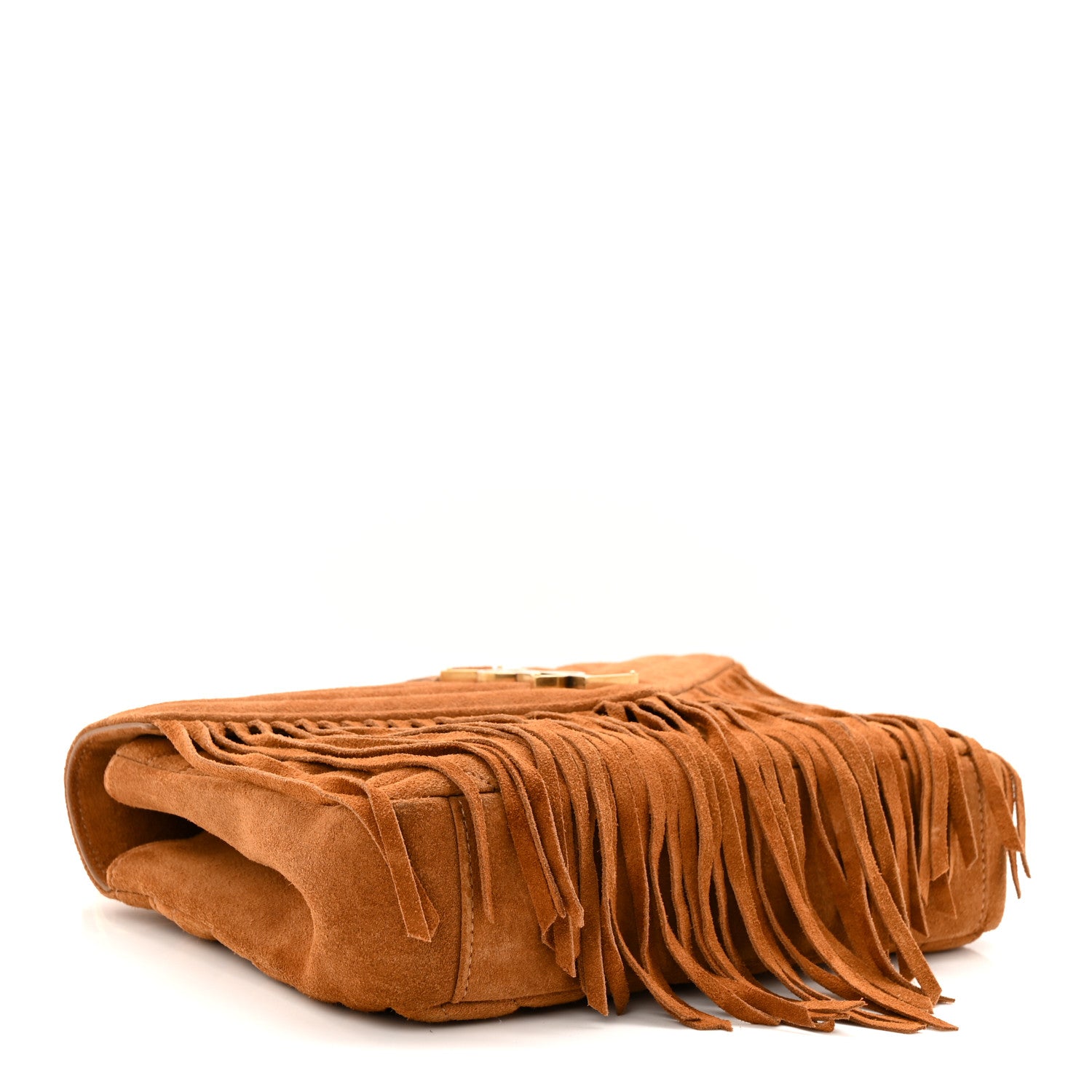 Saint Laurent Suede Matelasse Chevron Fringe Monogram Medium College Bag Cinnamon 4 of 11